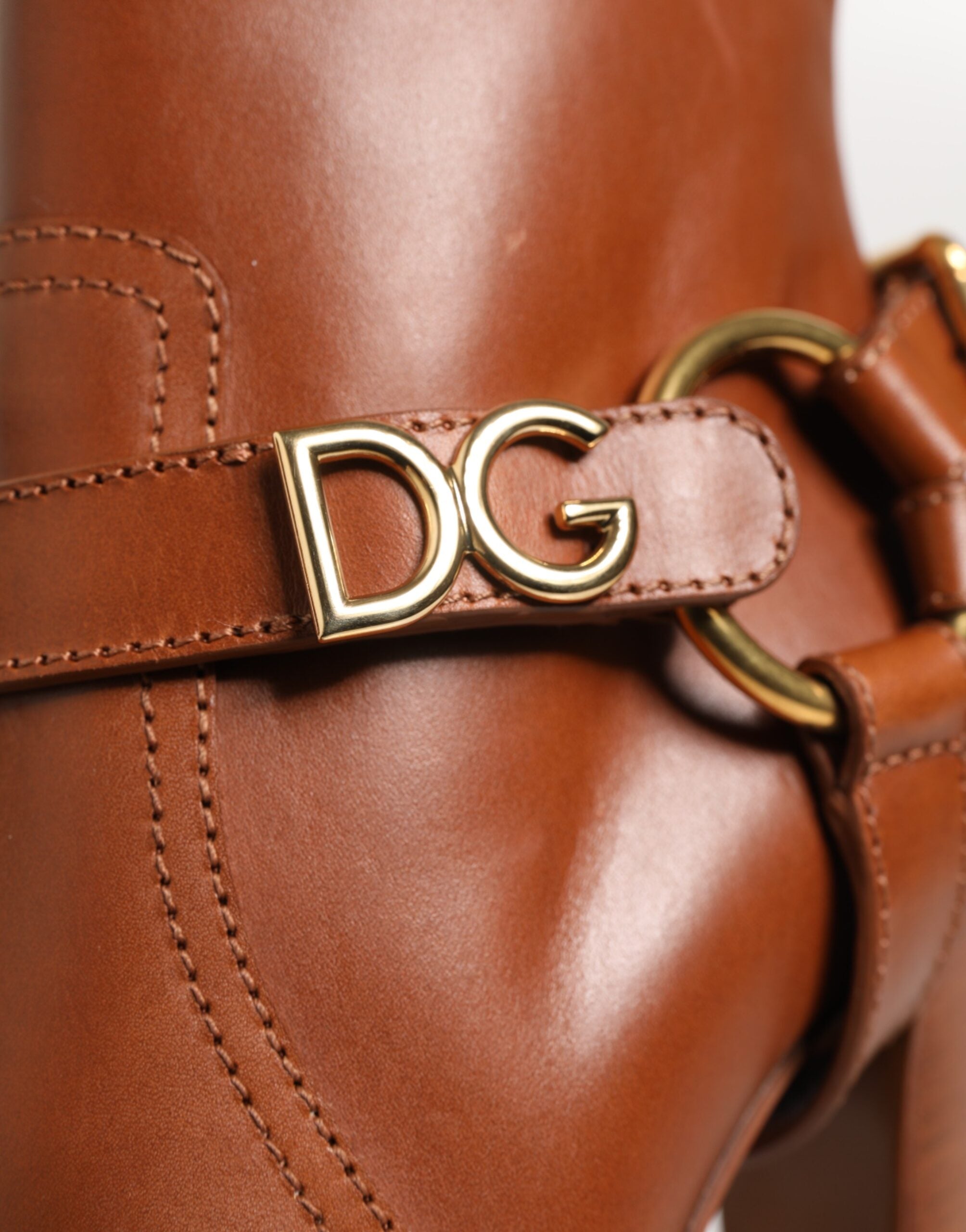 Dolce & Gabbana Brown Leather DG Logo Buckle Ankle Boots Shoes