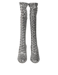Dolce & Gabbana Shoes Silver Sequins Glitter High Heel Boot Shoes