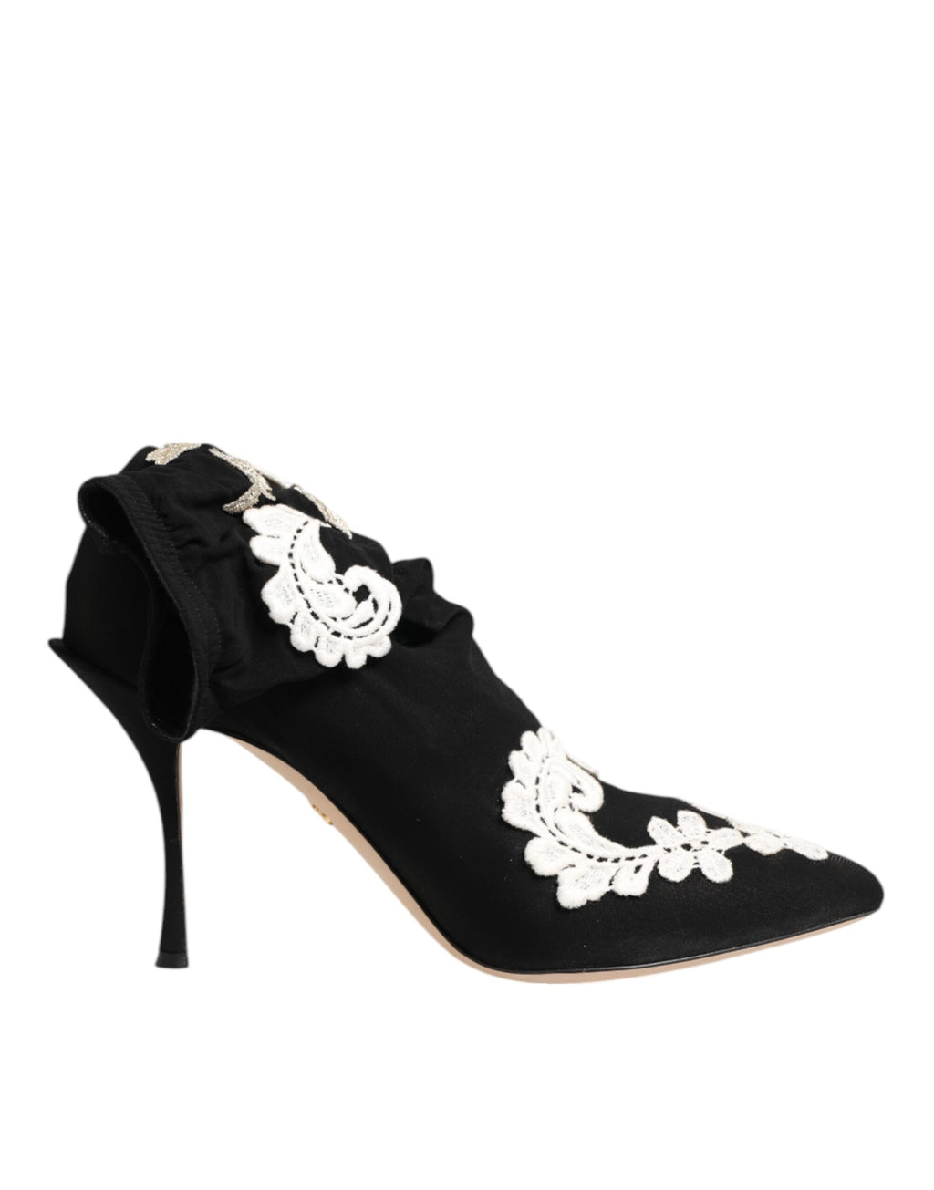 Dolce & Gabbana Botines de tacón de aguja de jersey bordado en blanco y negro