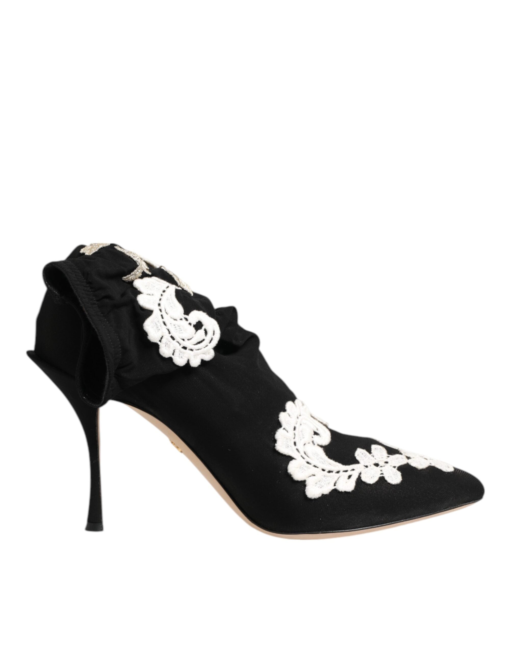 Dolce & Gabbana Botines de tacón de aguja de jersey bordado en blanco y negro