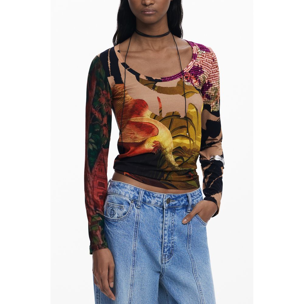 Desigual Brown Elastane Tops & T-Shirt