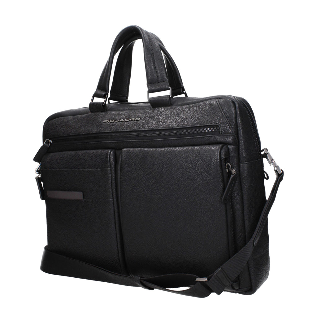 Piquadro Black Leather Business And Laptop Bags