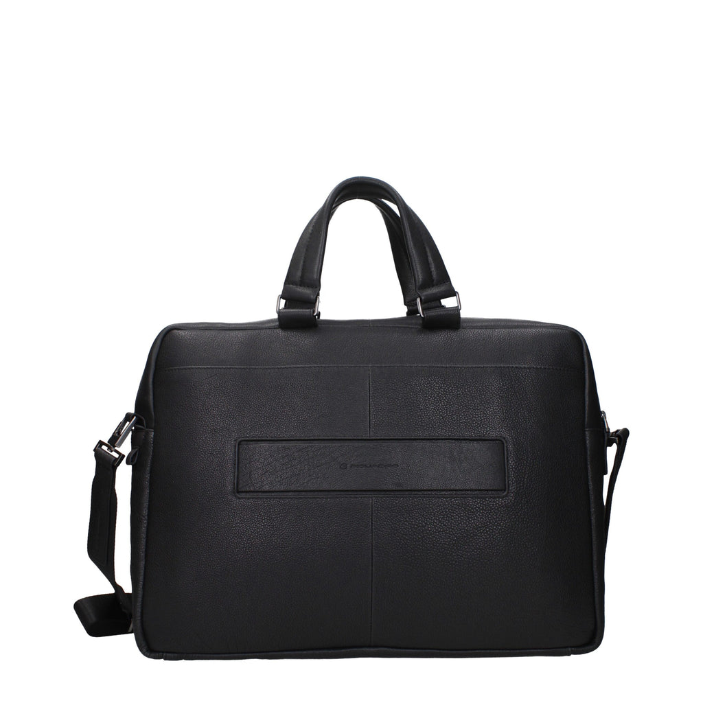 Piquadro Black Leather Business And Laptop Bags