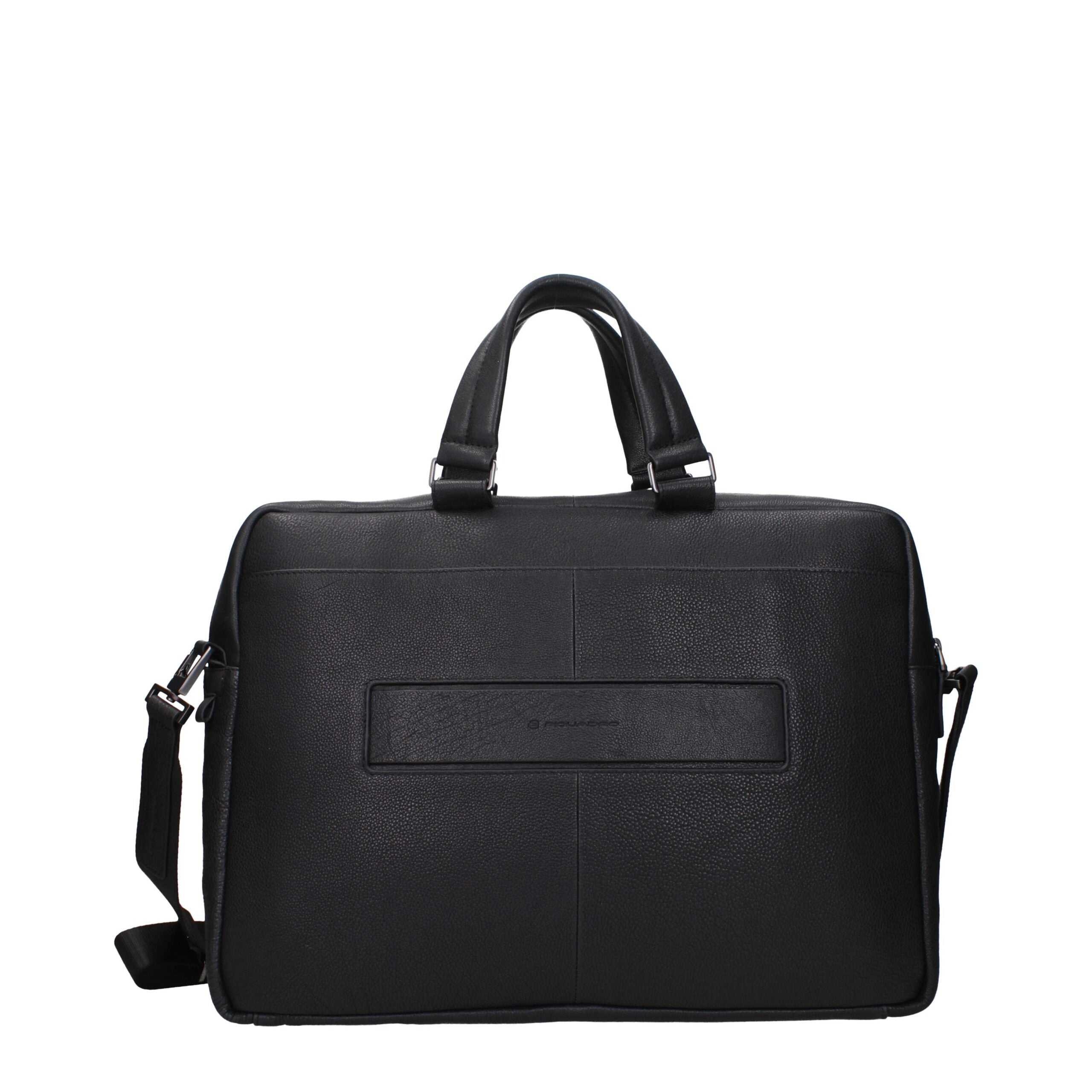 Piquadro Black Leather Business And Laptop Bags