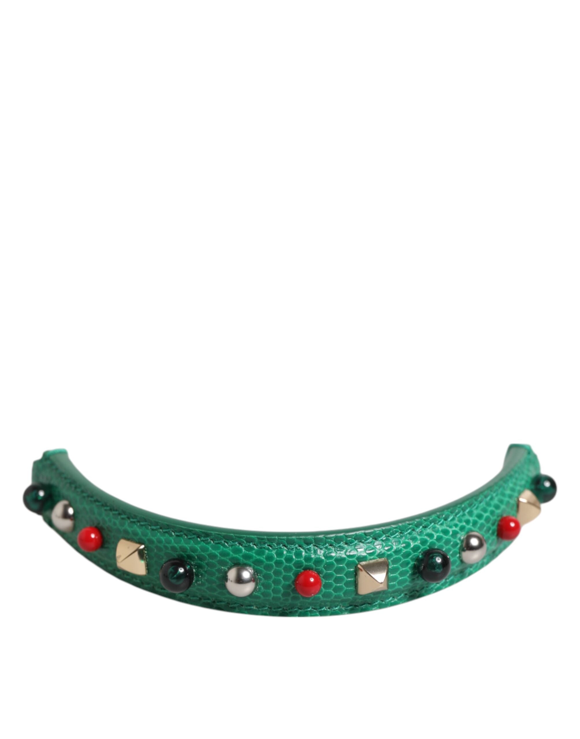 Dolce & Gabbana Green Embellished Leather Bag Handle Women Shoulder Strap