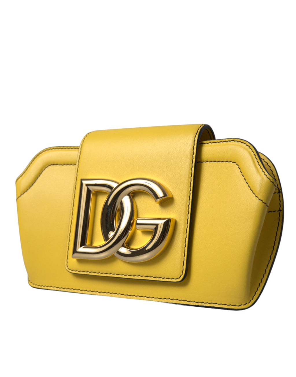 Dolce & Gabbana Yellow Smooth Leather DG Logo Clutch Crossbody Case Bag