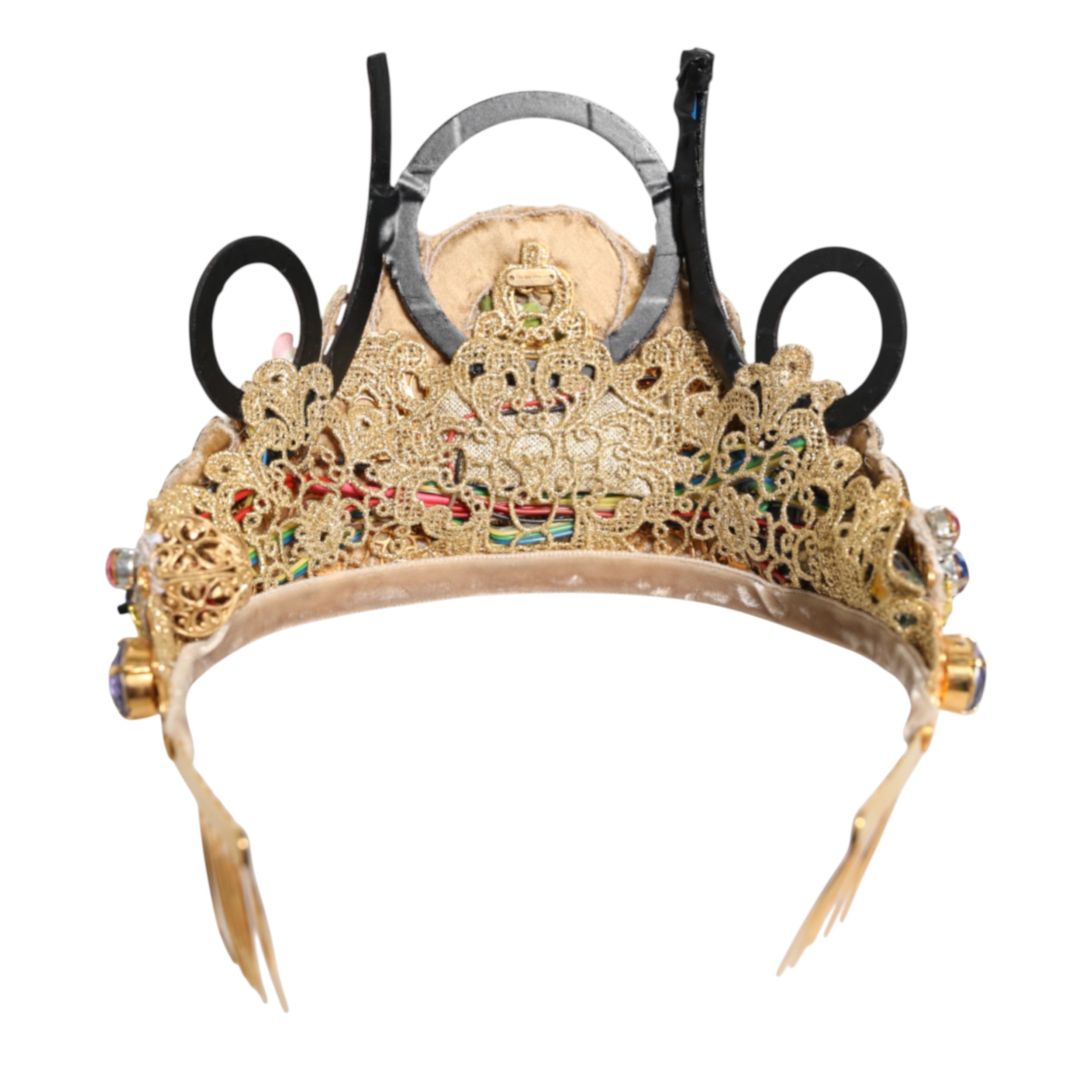 Diadema con incrustaciones de cristal en latón dorado de Dolce & Gabbana