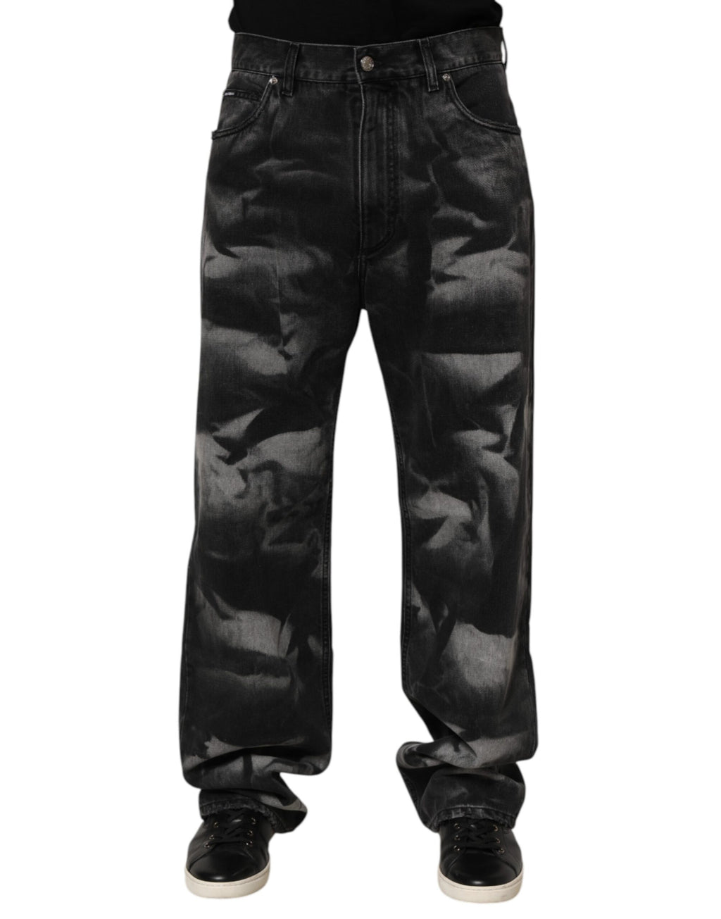 Dolce & Gabbana Black Marbled Effect Straight Men Denim Jeans