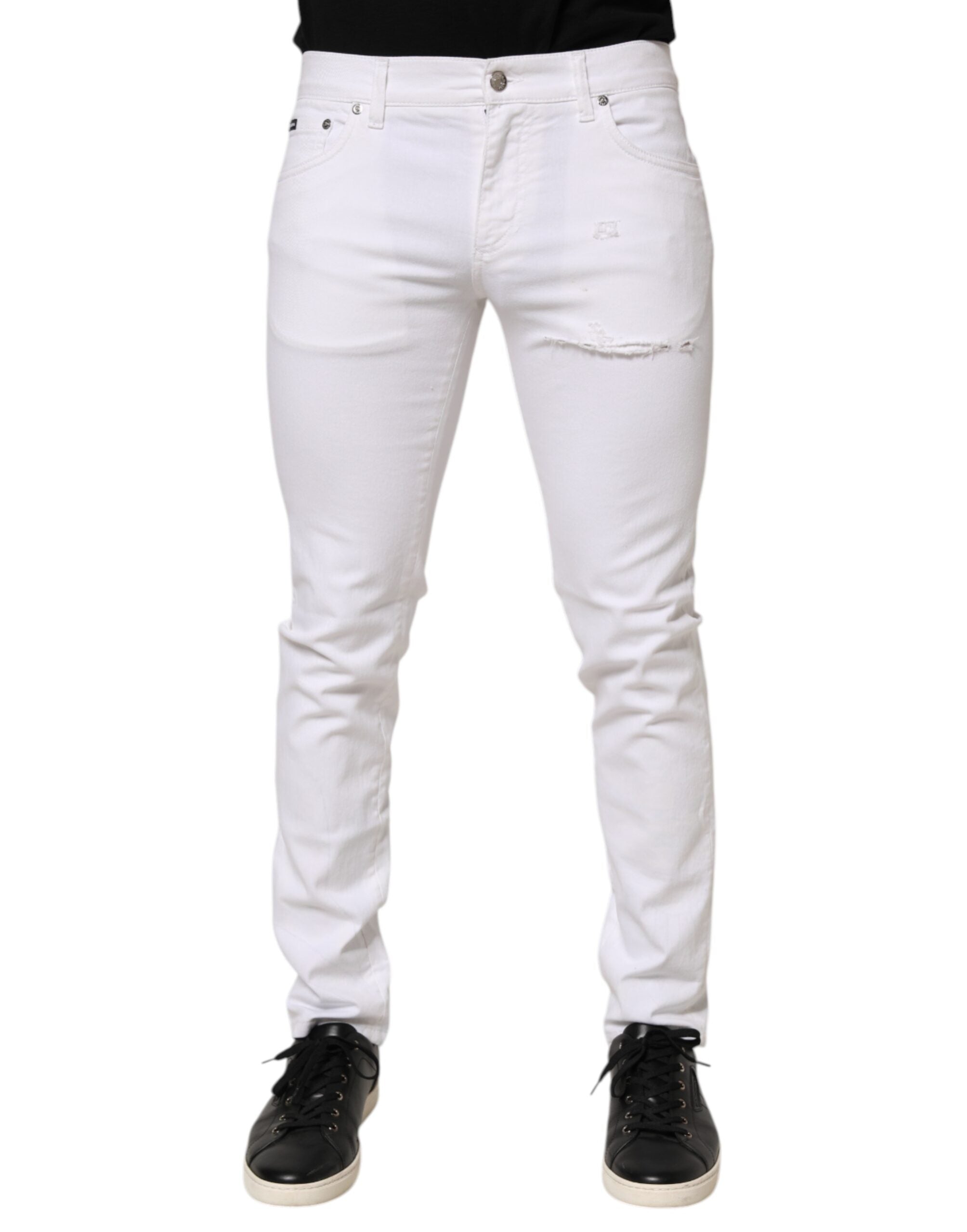 Vaqueros pitillo de hombre Dolce & Gabbana de algodón blanco rasgado
