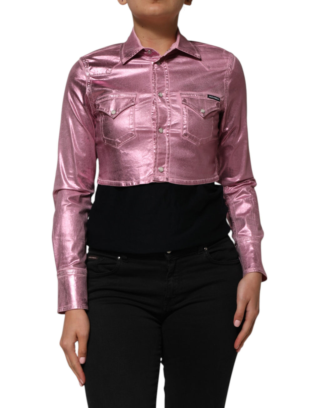 Chaqueta Corta Rosa de Algodón Elástico con Cuello de Dolce & Gabbana