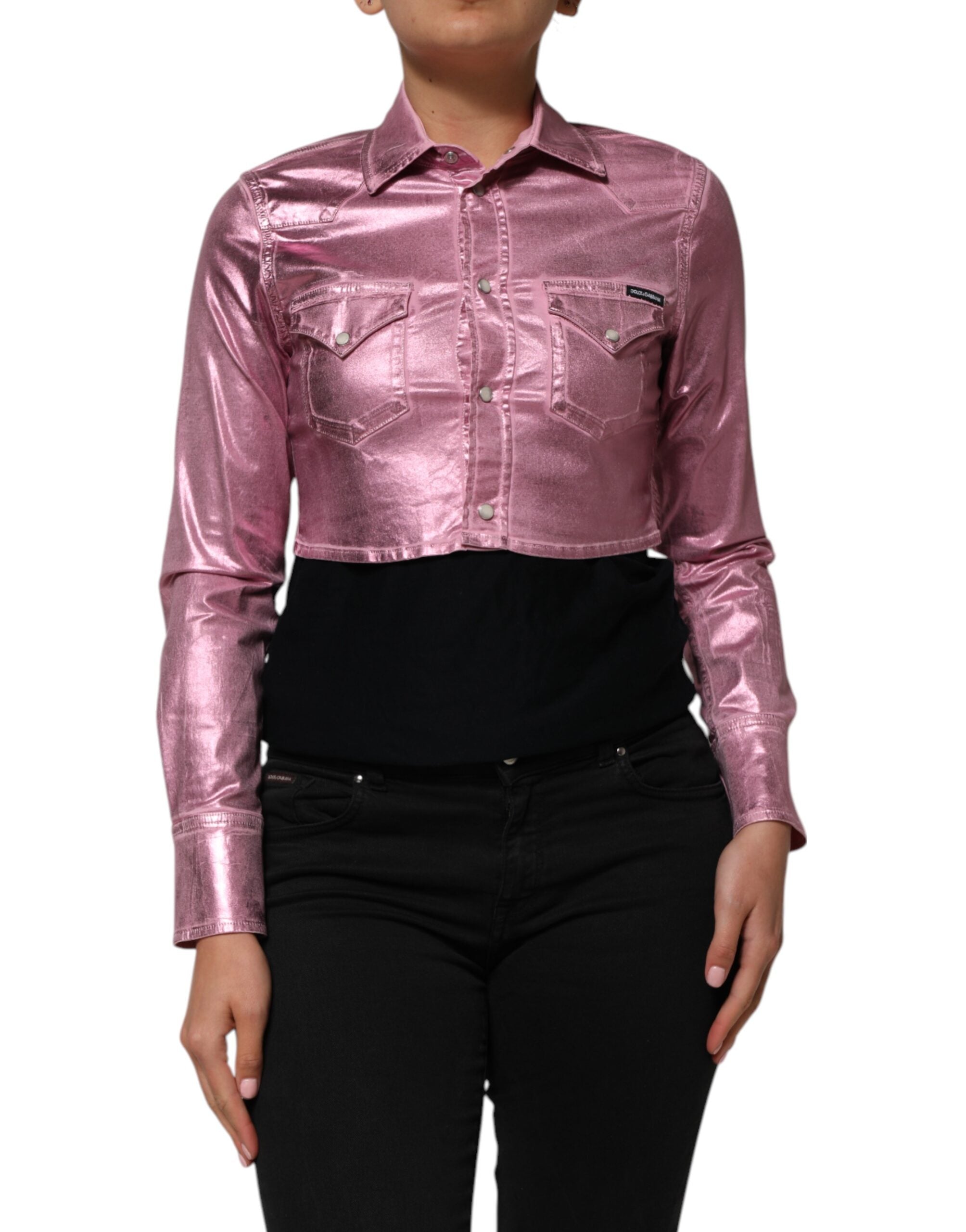 Chaqueta Corta Rosa de Algodón Elástico con Cuello de Dolce & Gabbana