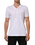 Camiseta de hombre Dolce & Gabbana de algodón blanco desgastado con cuello de pico