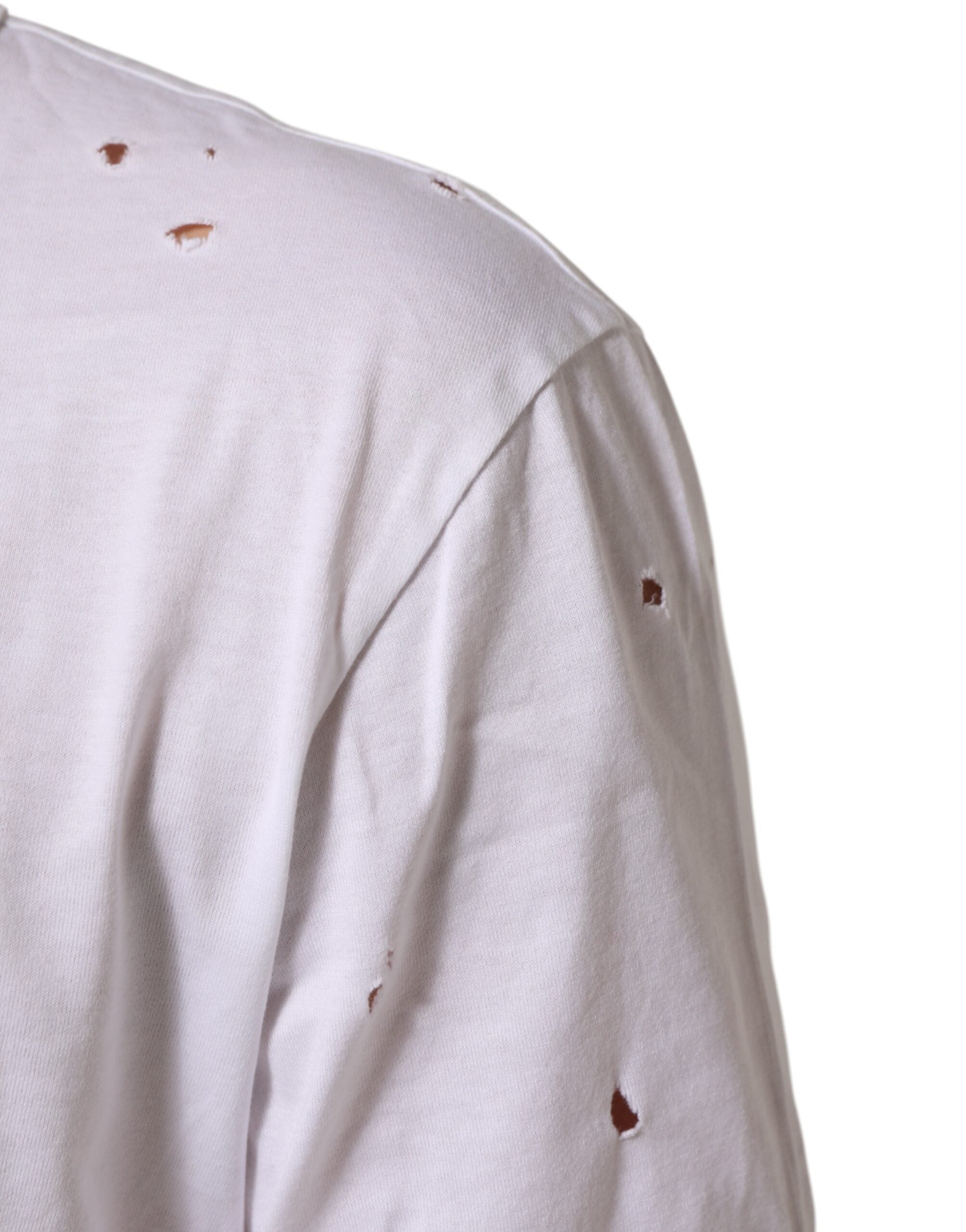Camiseta de hombre Dolce & Gabbana de algodón blanco desgastado con cuello de pico