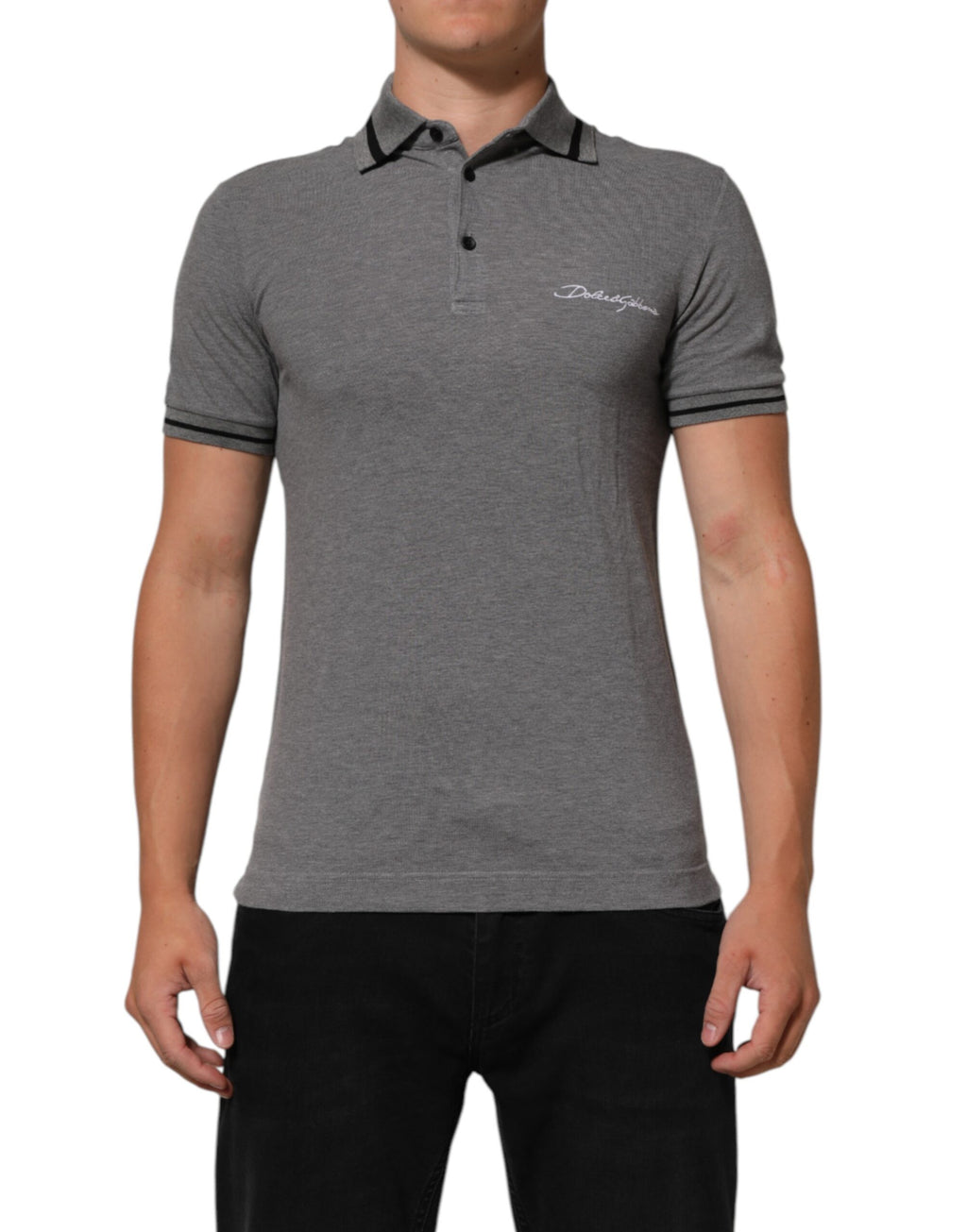 Dolce & Gabbana Gray Logo Embroidery Collared Polo T-shirt