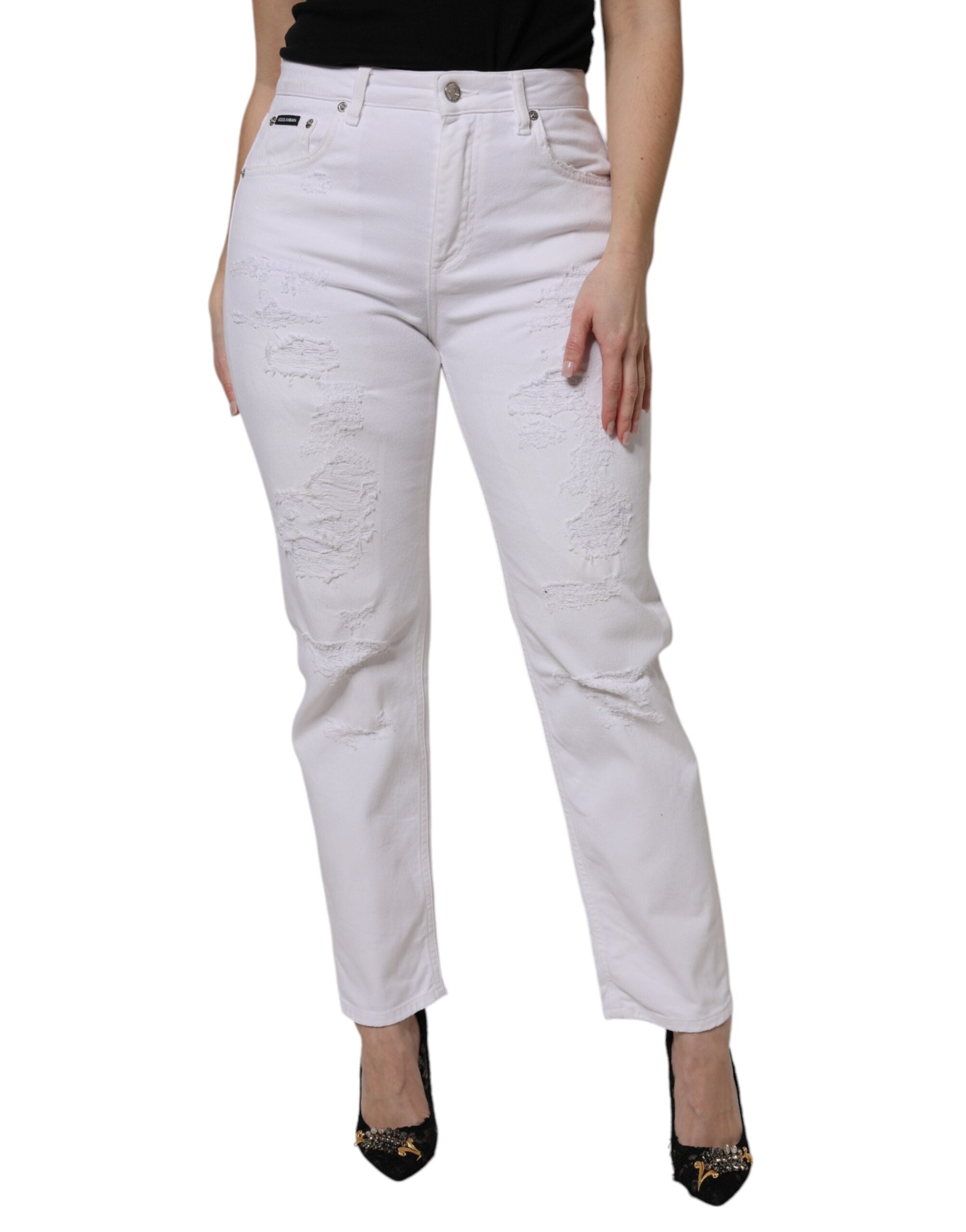 Jeans vaqueros BOYFRIEND rotos de algodón blanco de Dolce & Gabbana