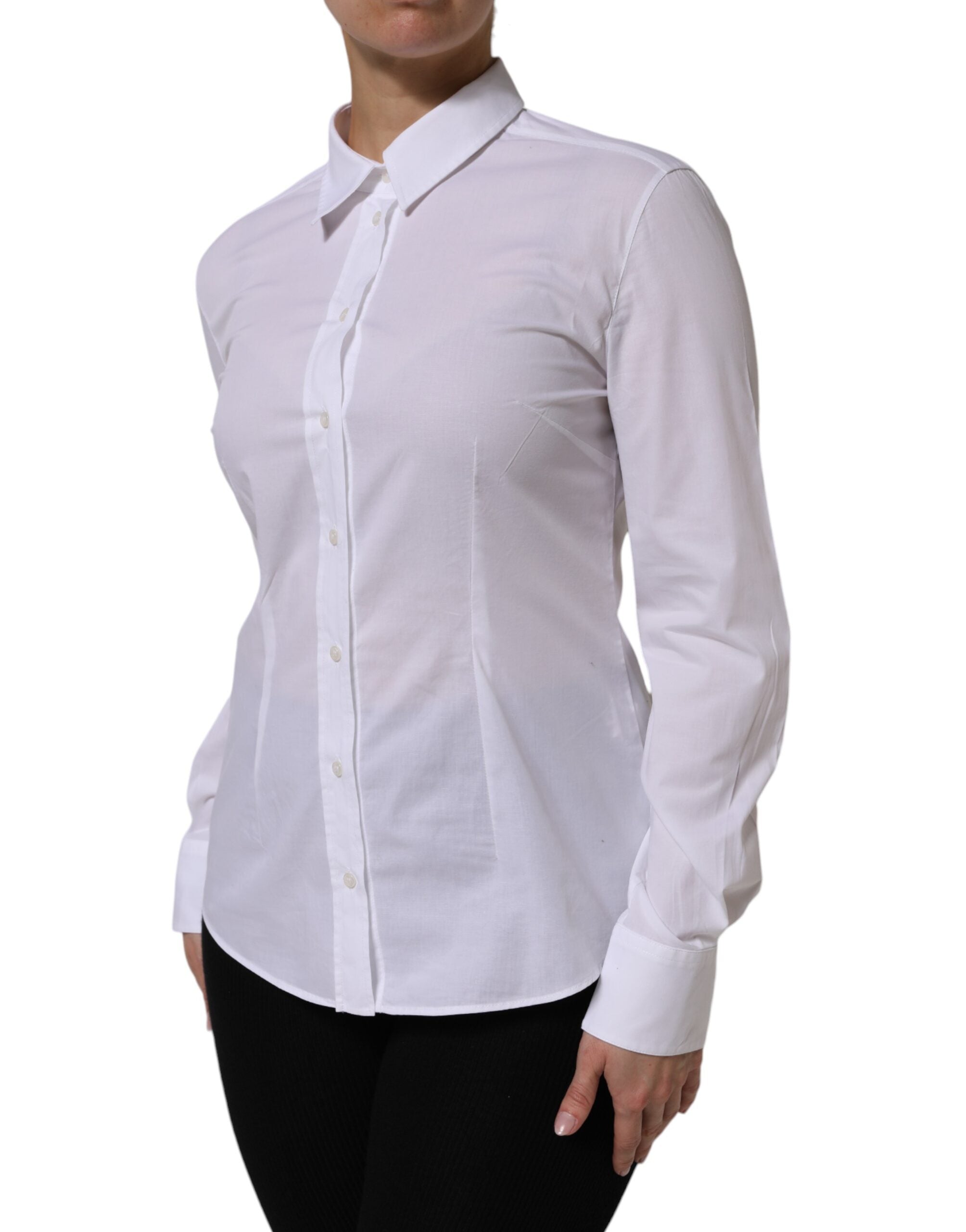 Dolce & Gabbana Camisa/Top formal blanca de algodón con cuello