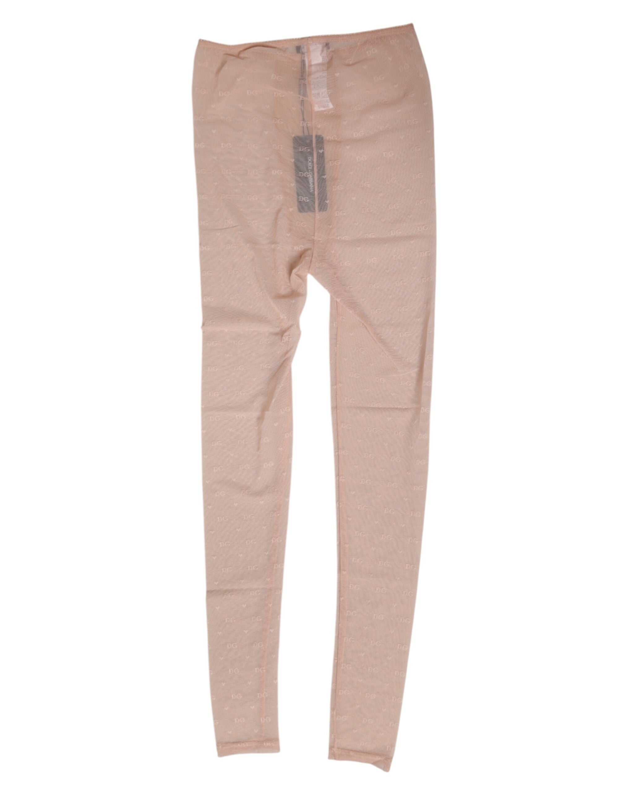 Dolce & Gabbana Beige Nylon Logo Lace Leggings Pants Underwear