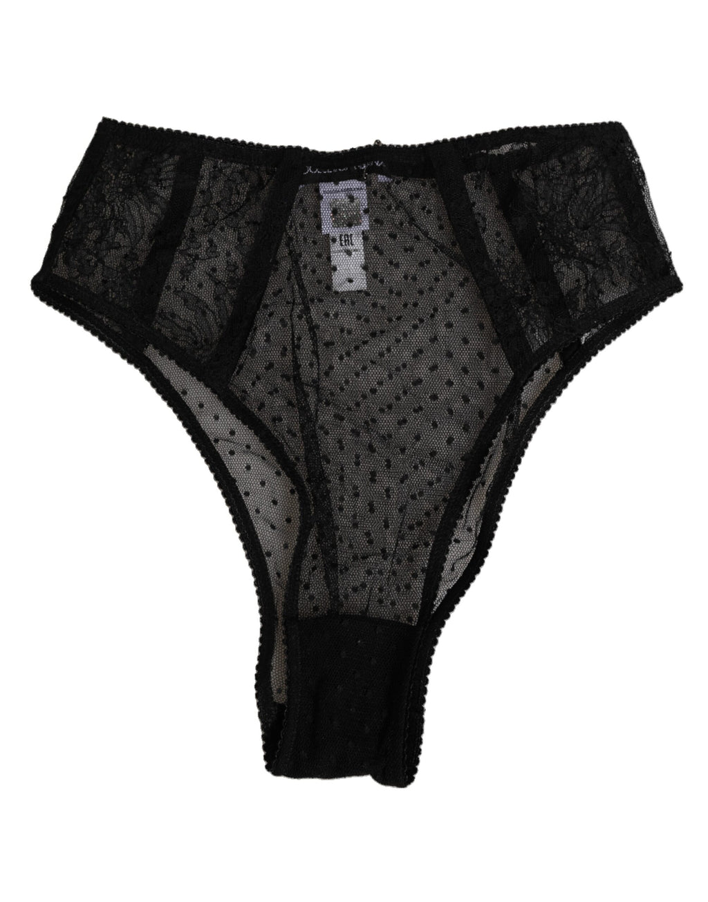 Dolce & Gabbana Black Lace Polka Dot Mesh High Waist Underwear