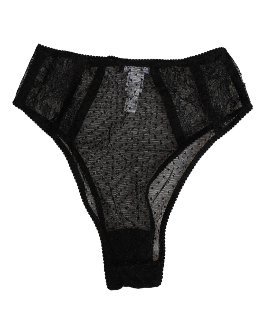 Dolce & Gabbana Black Lace Polka Dot Mesh High Waist Underwear