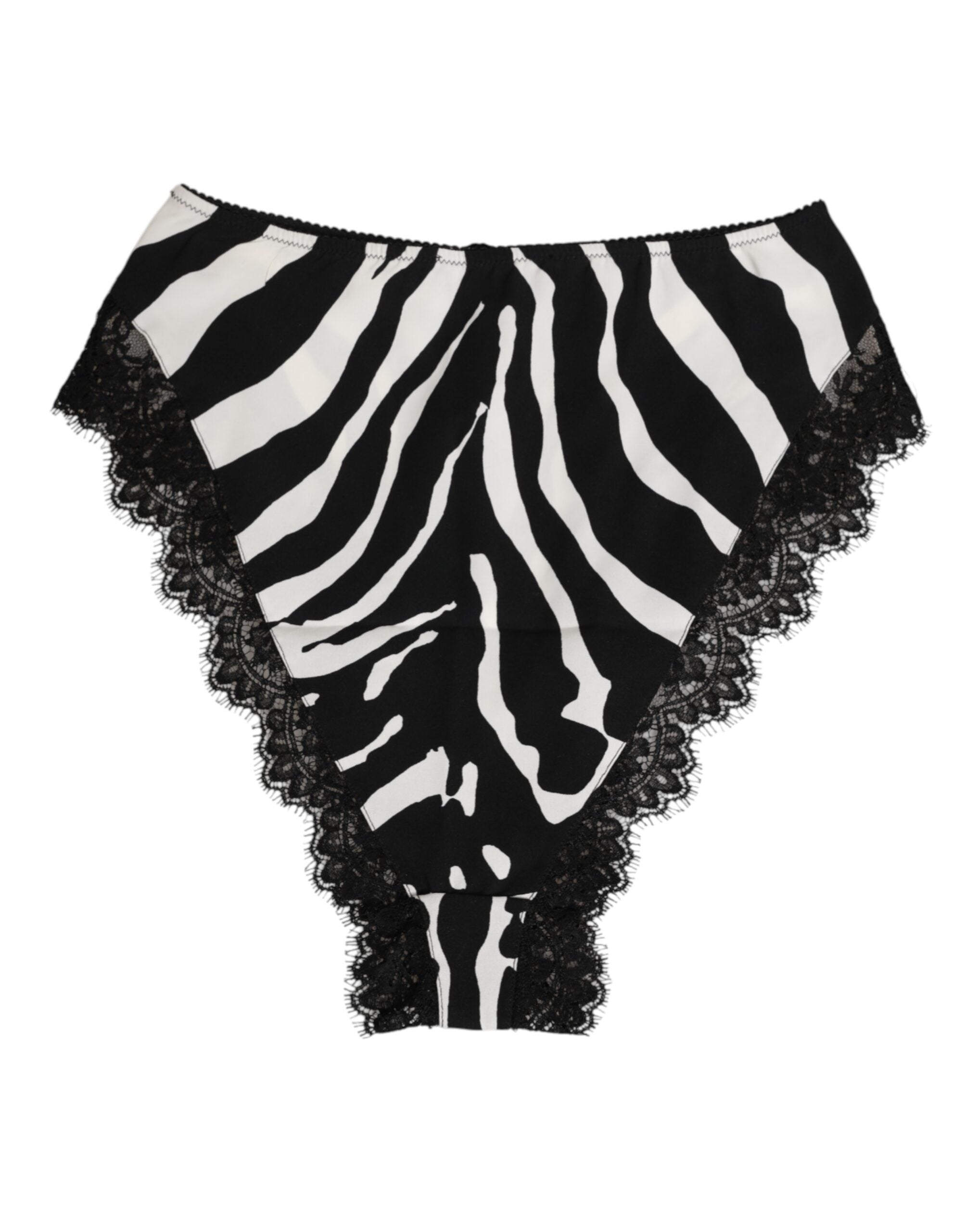 Dolce & Gabbana Black Silk Zebra Print Lace High Waist Underwear
