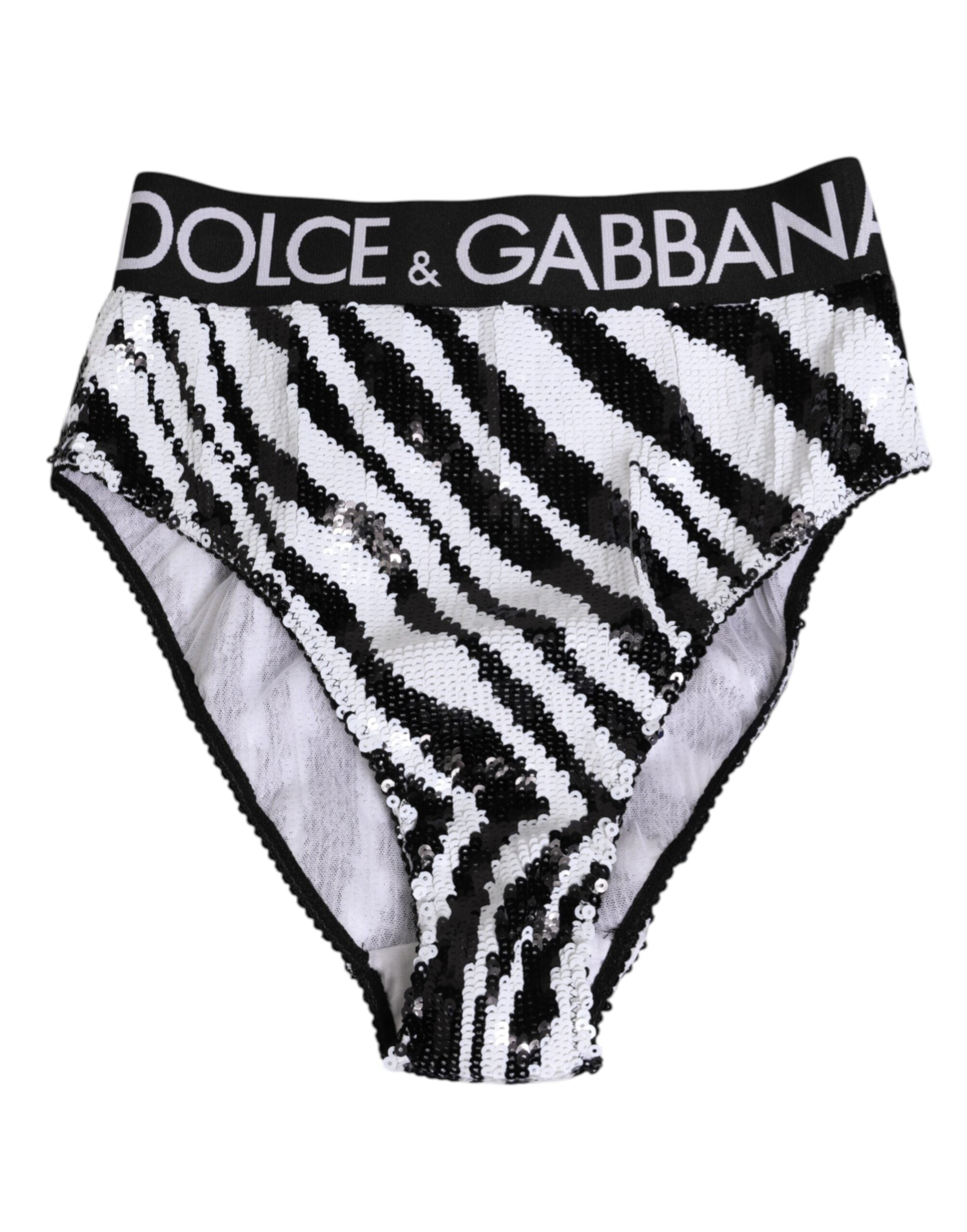 Dolce & Gabbana Black White Stripes High Waist Panty Underwear