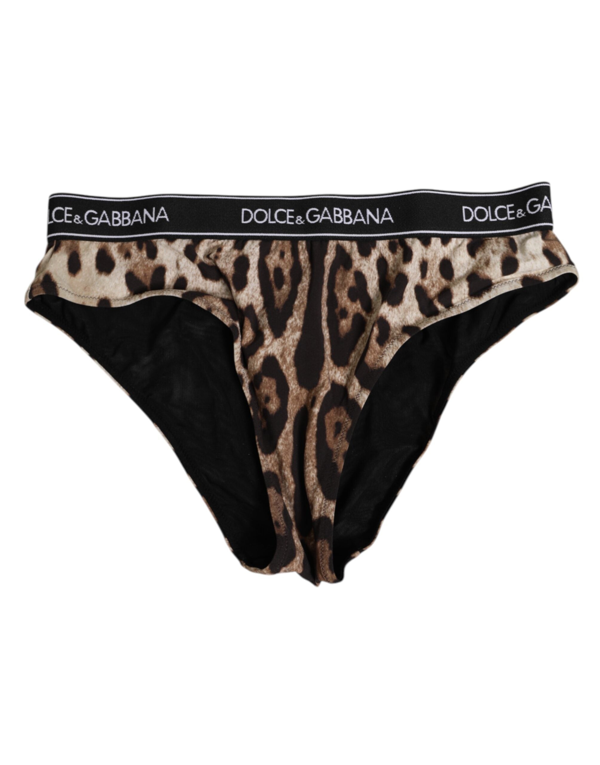 Dolce & Gabbana Brown Leopard Nylon High Waist Panty Underwear