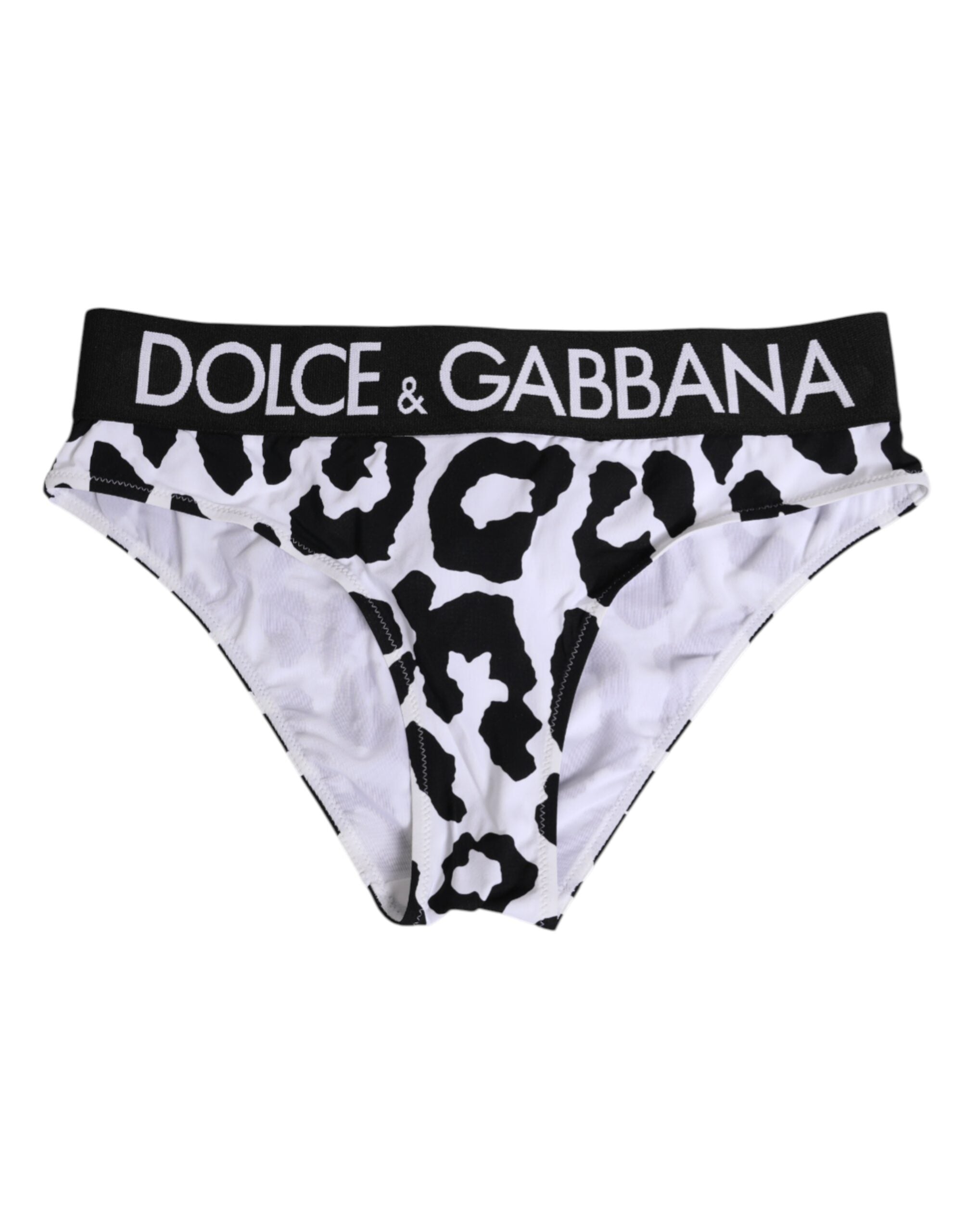Dolce & Gabbana White Leopard Nylon High Waist Panty Underwear