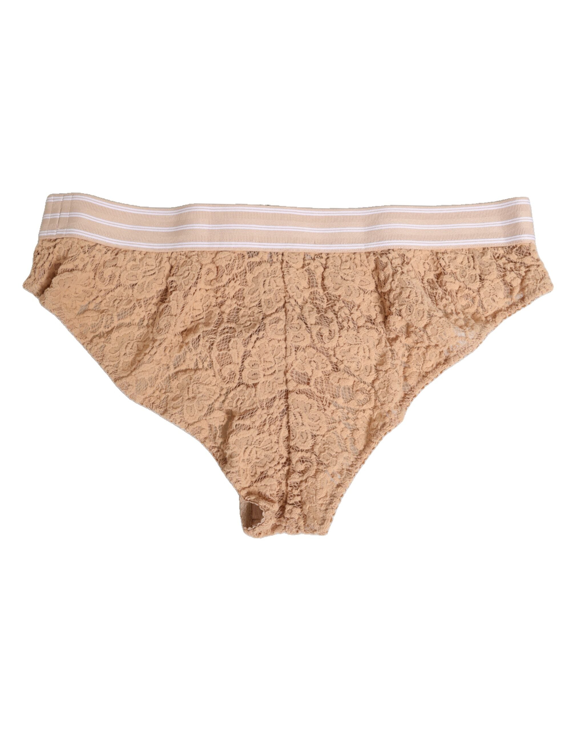 Dolce & Gabbana Beige Lace Nylon High Waist Panty Underwear