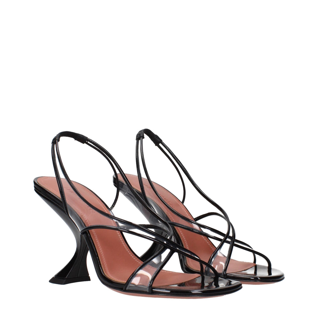 Amina Muaddi Black Leather Stiletto Heels Sandals