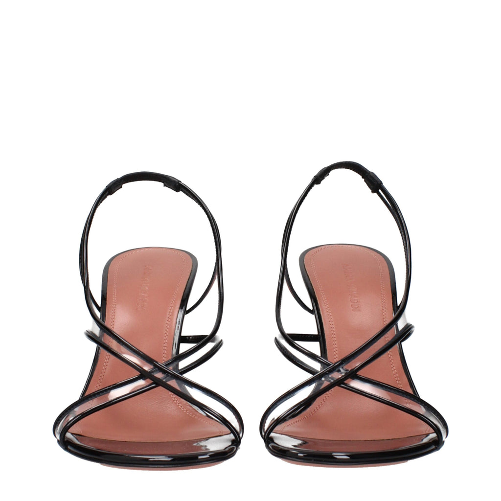 Amina Muaddi Black Leather Stiletto Heels Sandals