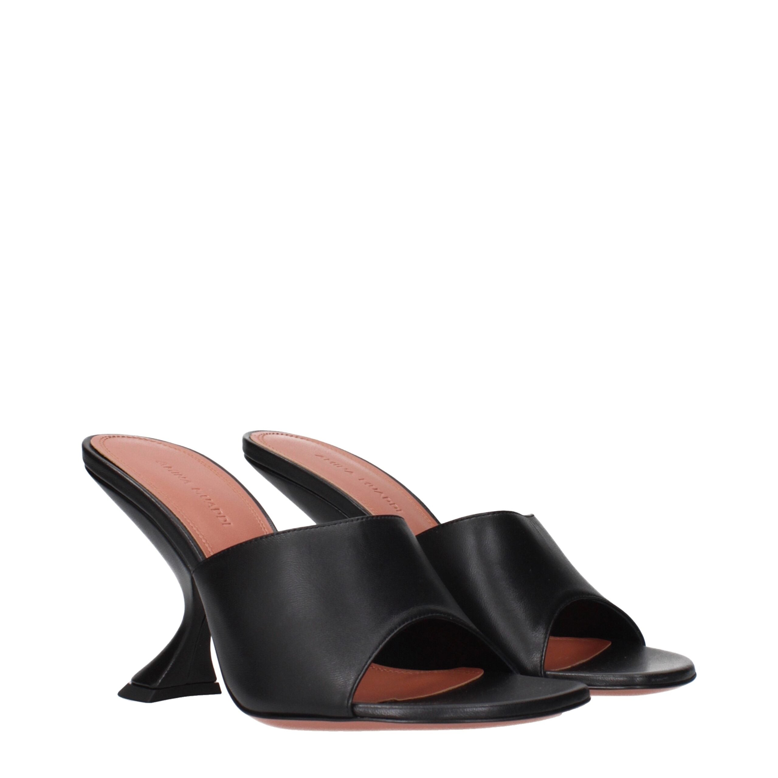 Amina Muaddi Black Leather Stiletto Heels Sandals
