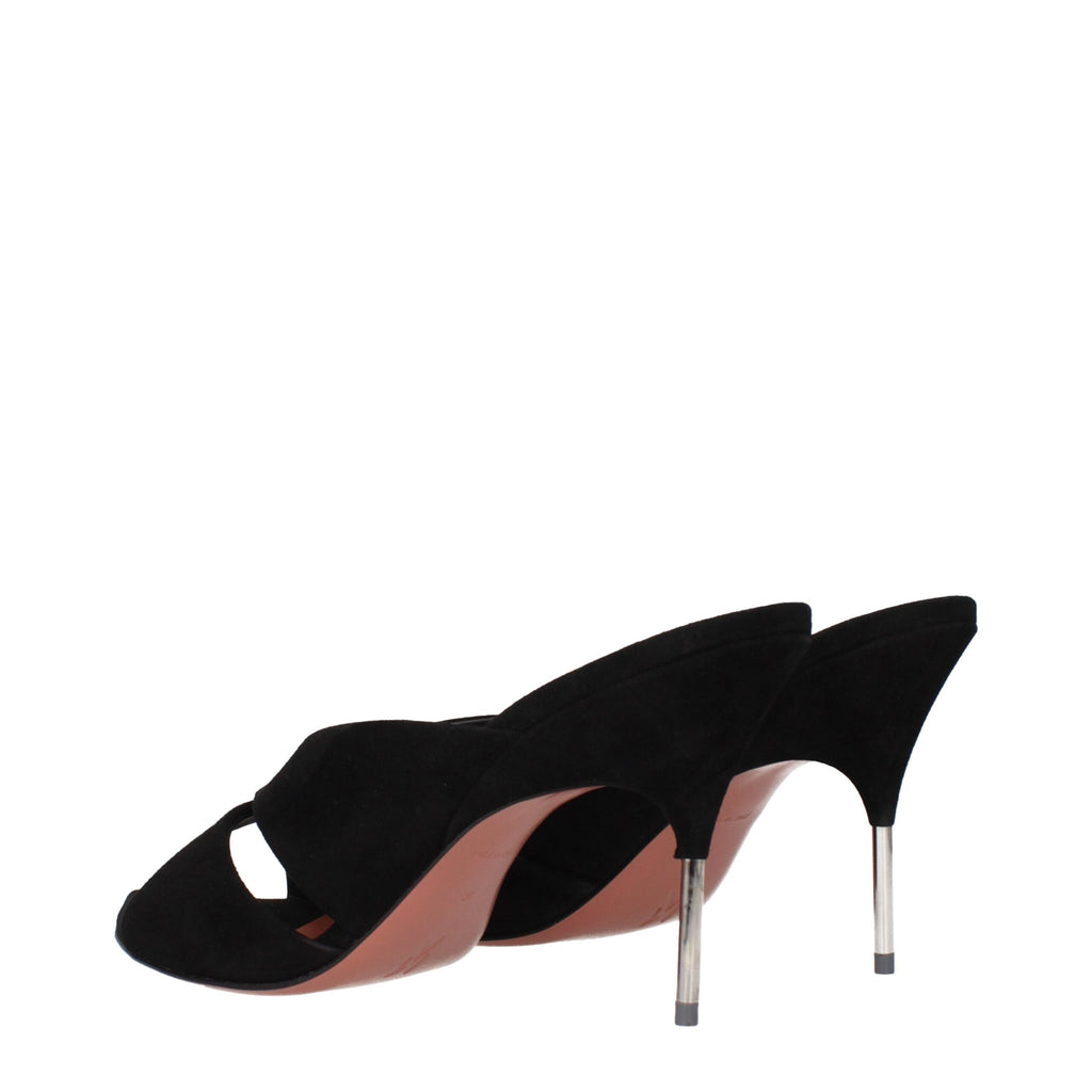 Amina Muaddi Black Leather Stiletto Heels Sandals