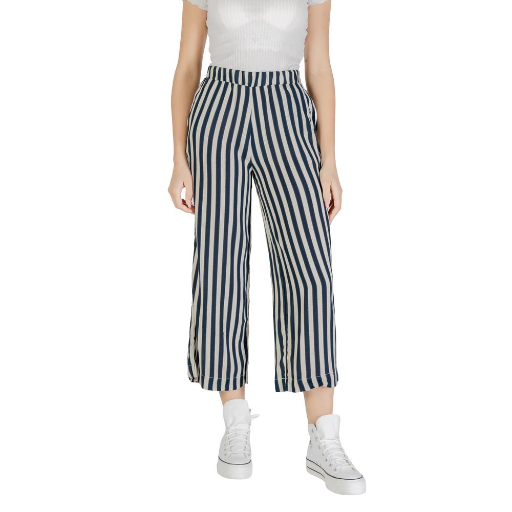 ICHI Blue Viscose Cropped Pant
