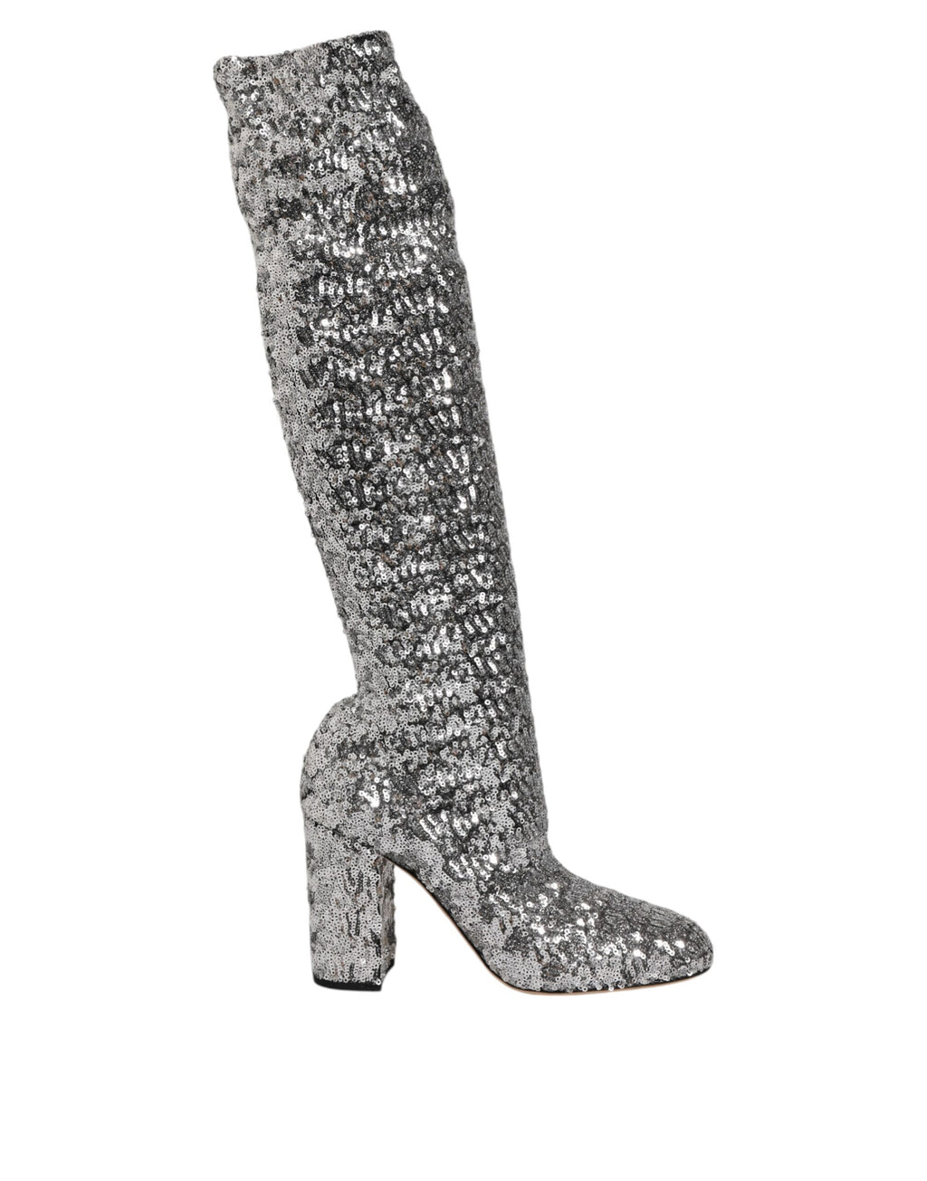 Dolce & Gabbana Silver Sequins Glitter High Heel Boot Shoes