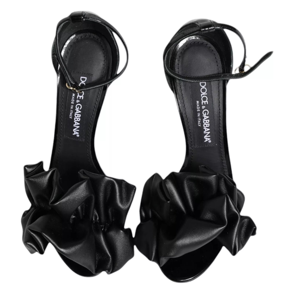 Dolce & Gabbana Black Leather Ankle Strap Heel Sandals Shoes