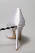 Zapatos de tacón Dolce & Gabbana de satén con cristales blancos y puntera abierta