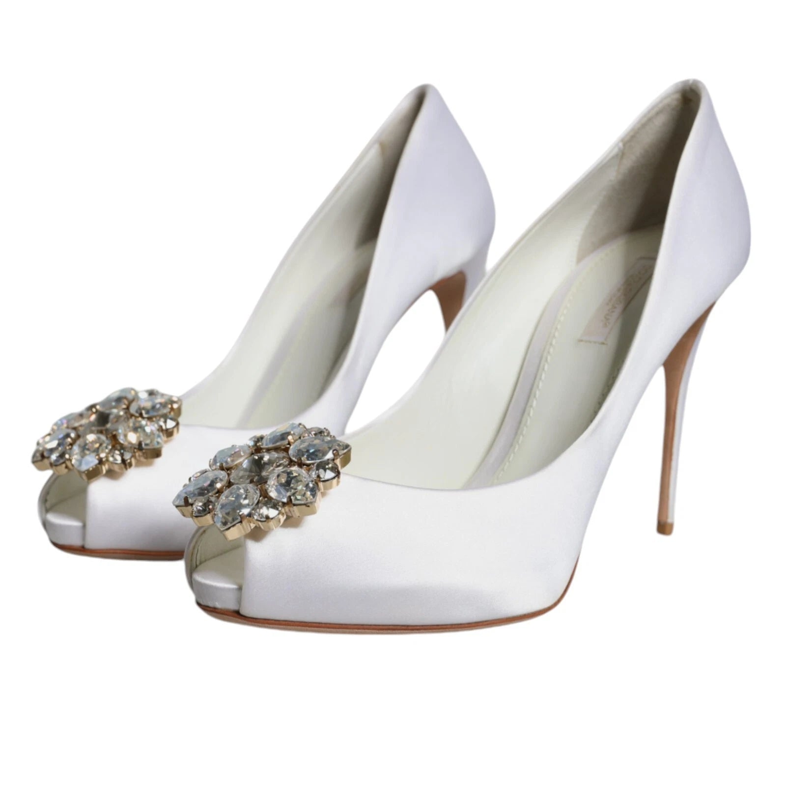 Zapatos de tacón Dolce & Gabbana de satén con cristales blancos y puntera abierta