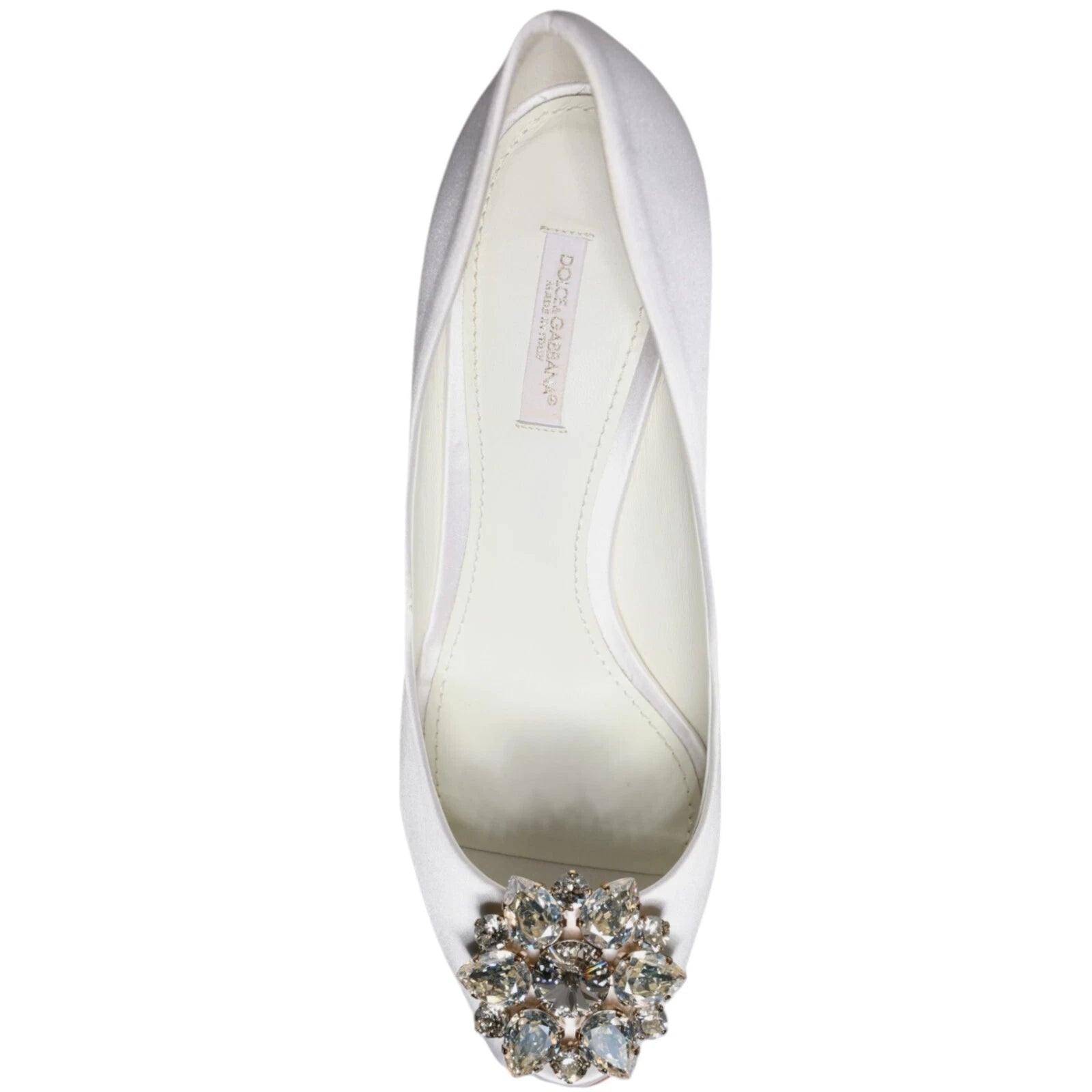 Zapatos de tacón Dolce & Gabbana de satén con cristales blancos y puntera abierta