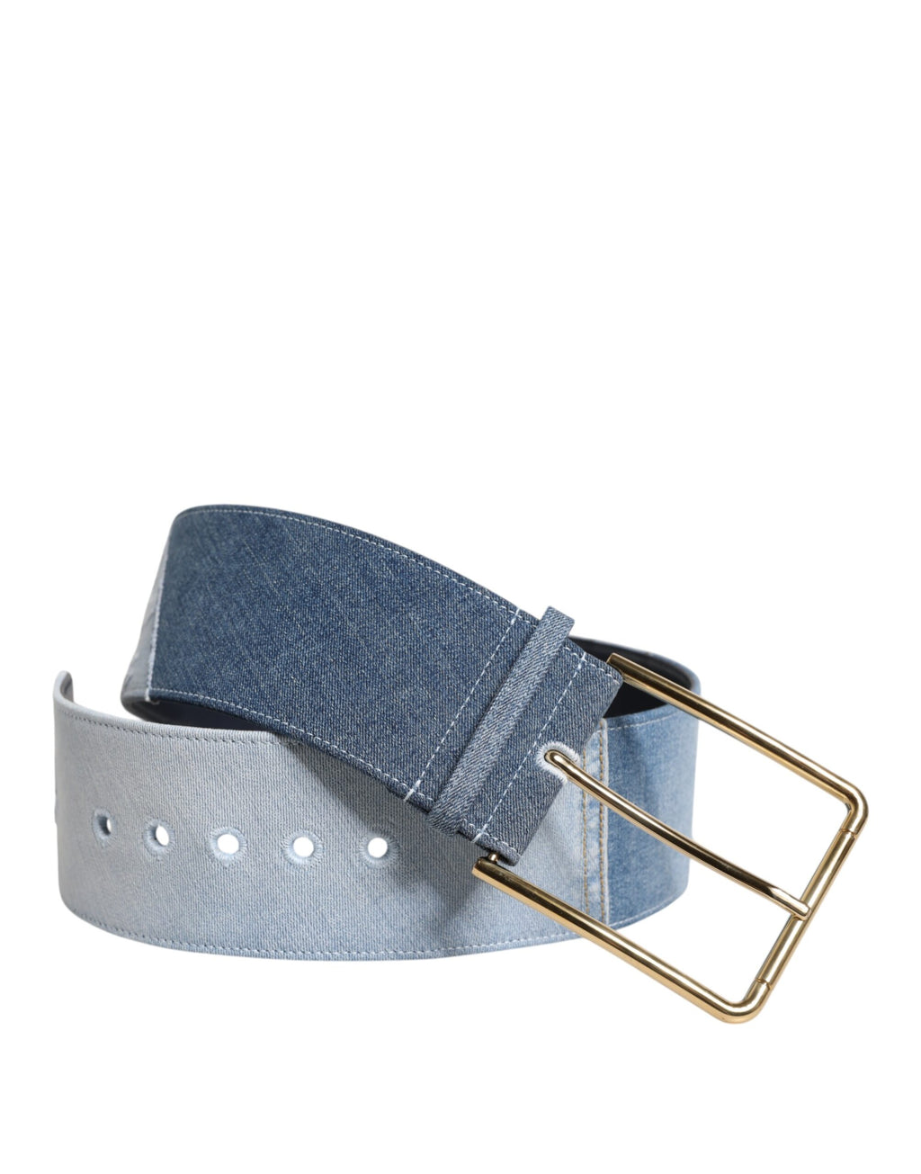 Dolce & Gabbana Blue Two Tone Denim Gold Metal Buckle Belt