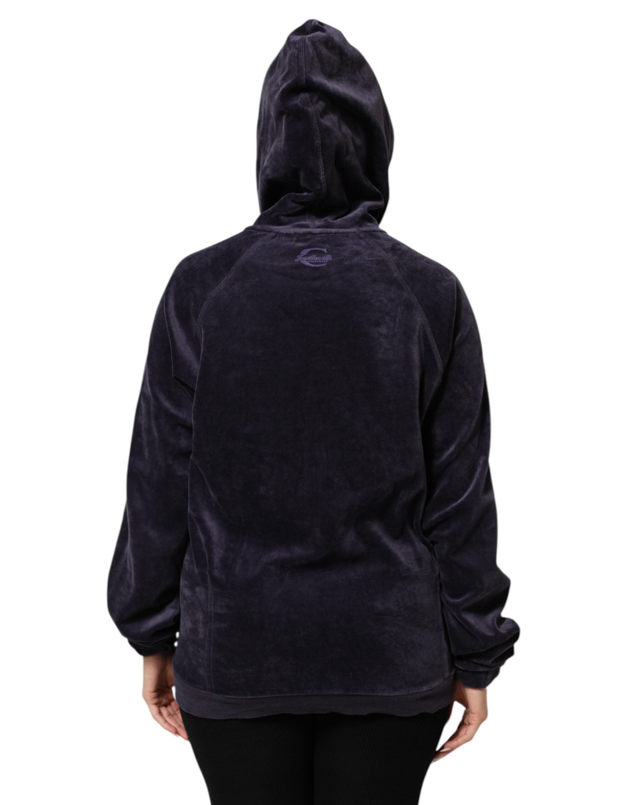 Cavalli Class Purple Cotton Blend Velvet Zip-Up Hoodie Sweatshirt Sweater