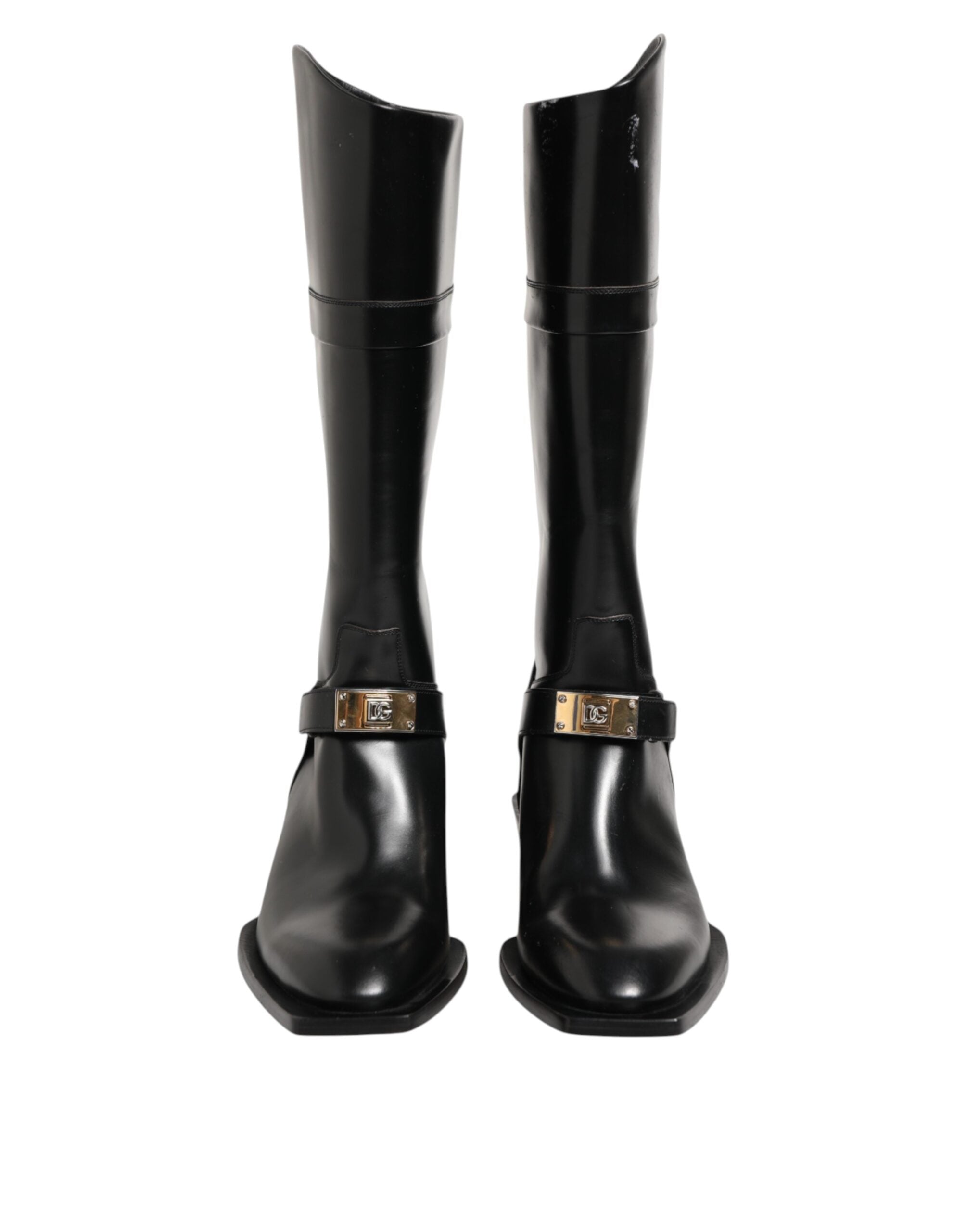 Dolce & Gabbana Black Logo Plaque Over The Calf Boots Shoes