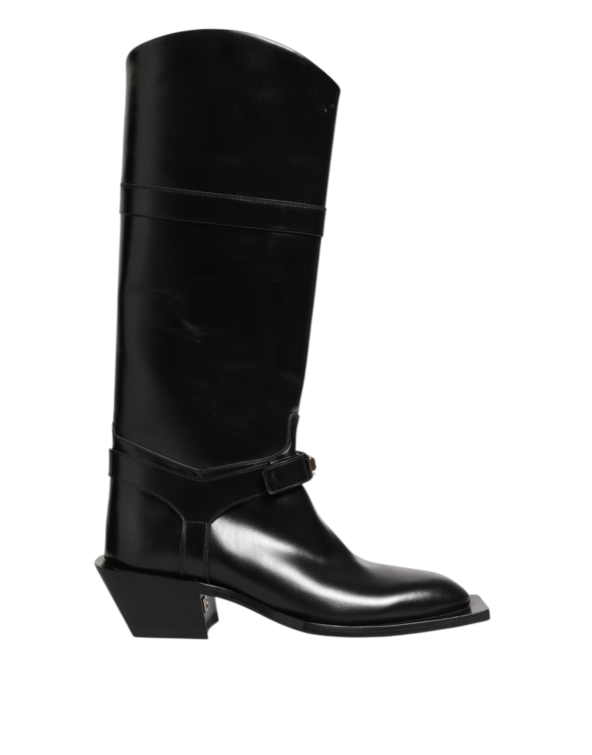 Dolce & Gabbana Black Logo Plaque Over The Calf Boots Shoes