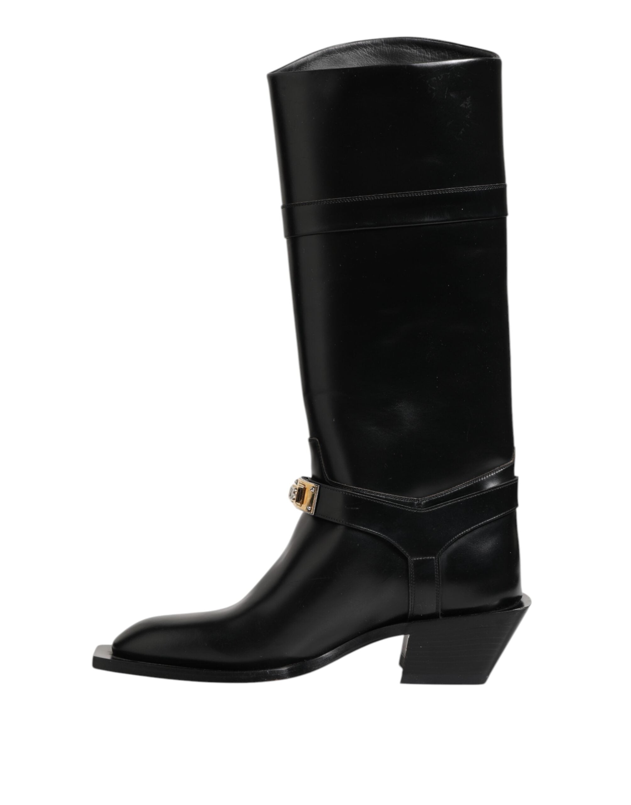 Dolce & Gabbana Black Logo Plaque Over The Calf Boots Shoes