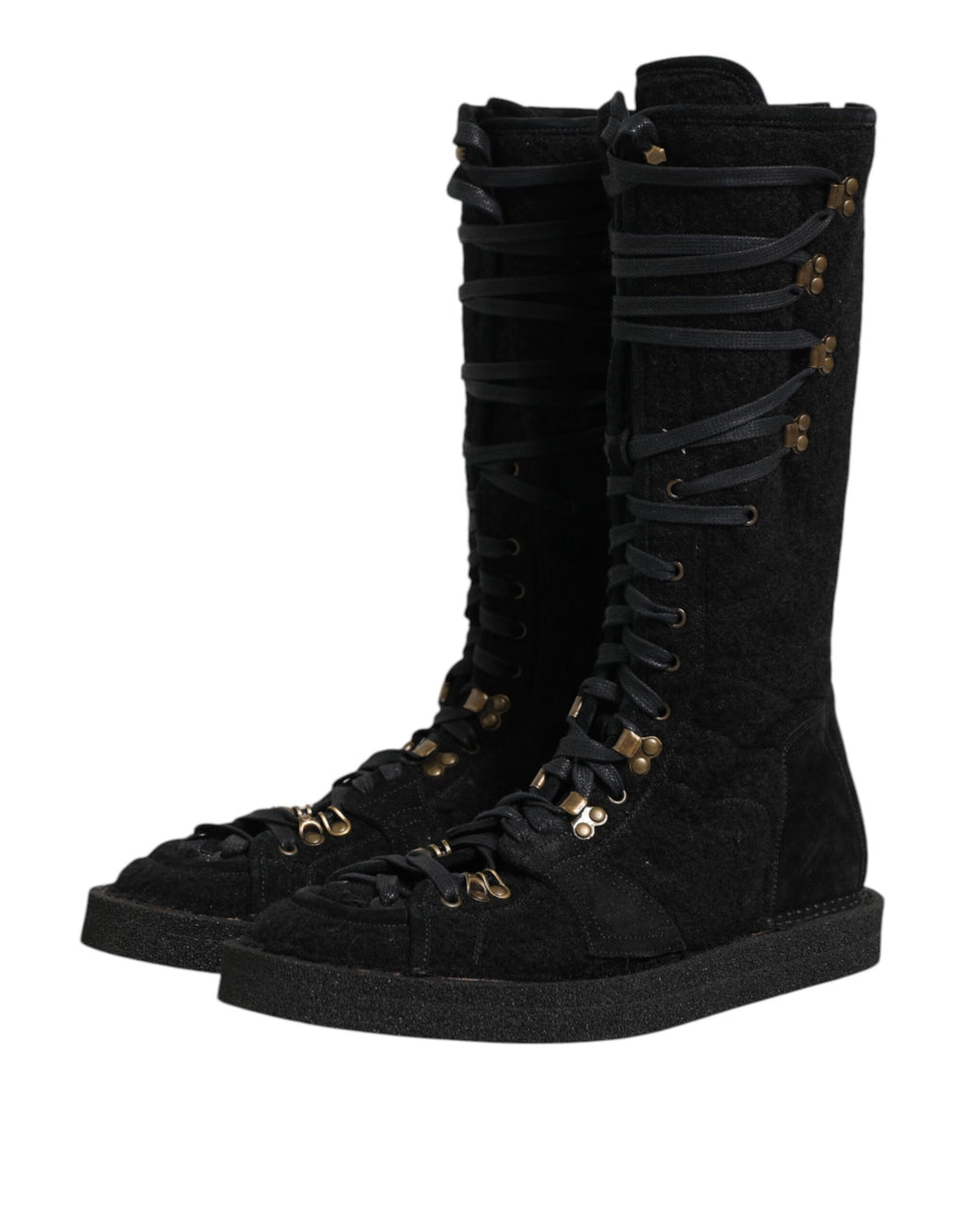 Dolce & Gabbana Black Alpaca Wool Suede Mid Calf Boots Shoes