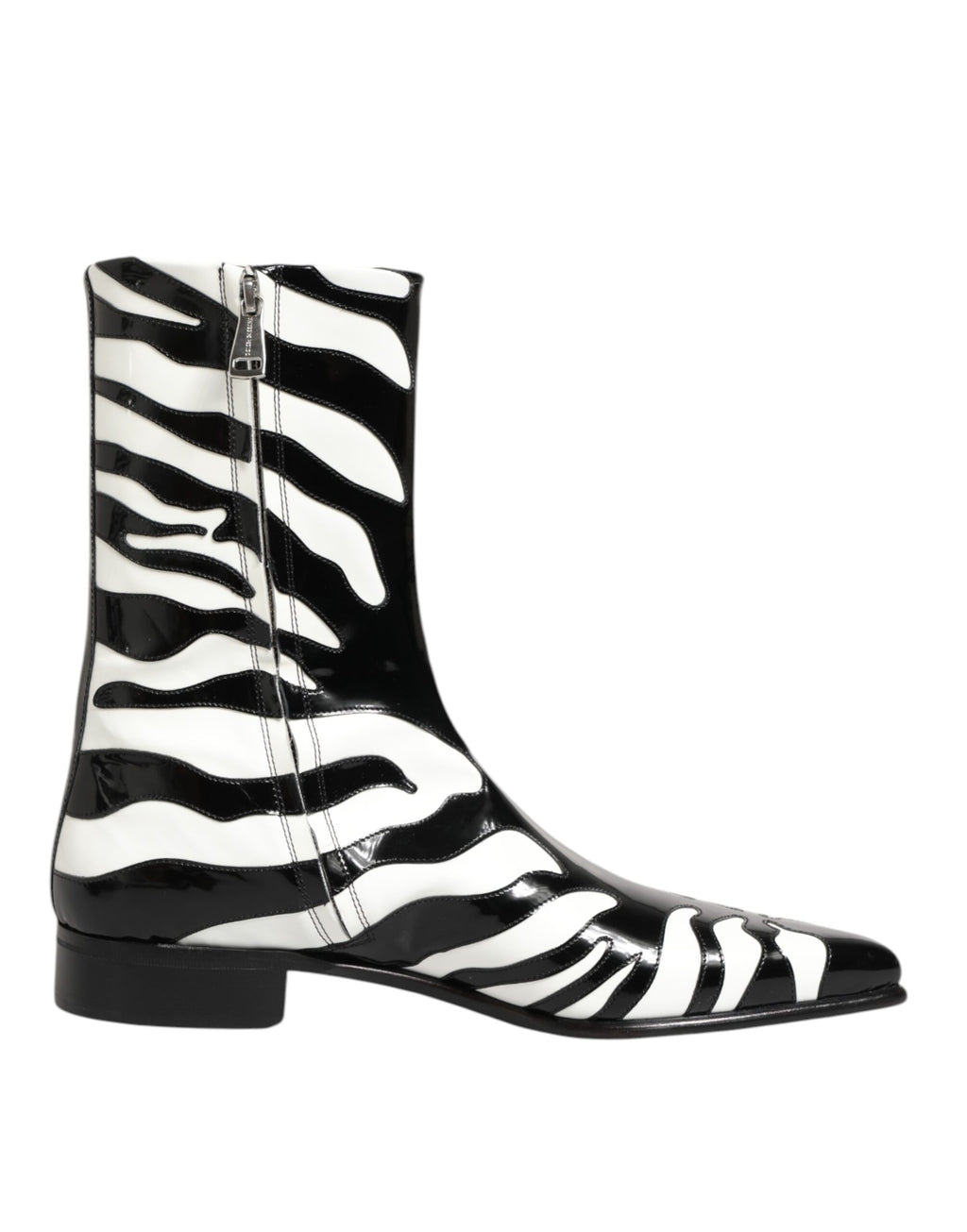 Dolce & Gabbana Black White Zebra Leather Mid Calf Boots Shoes