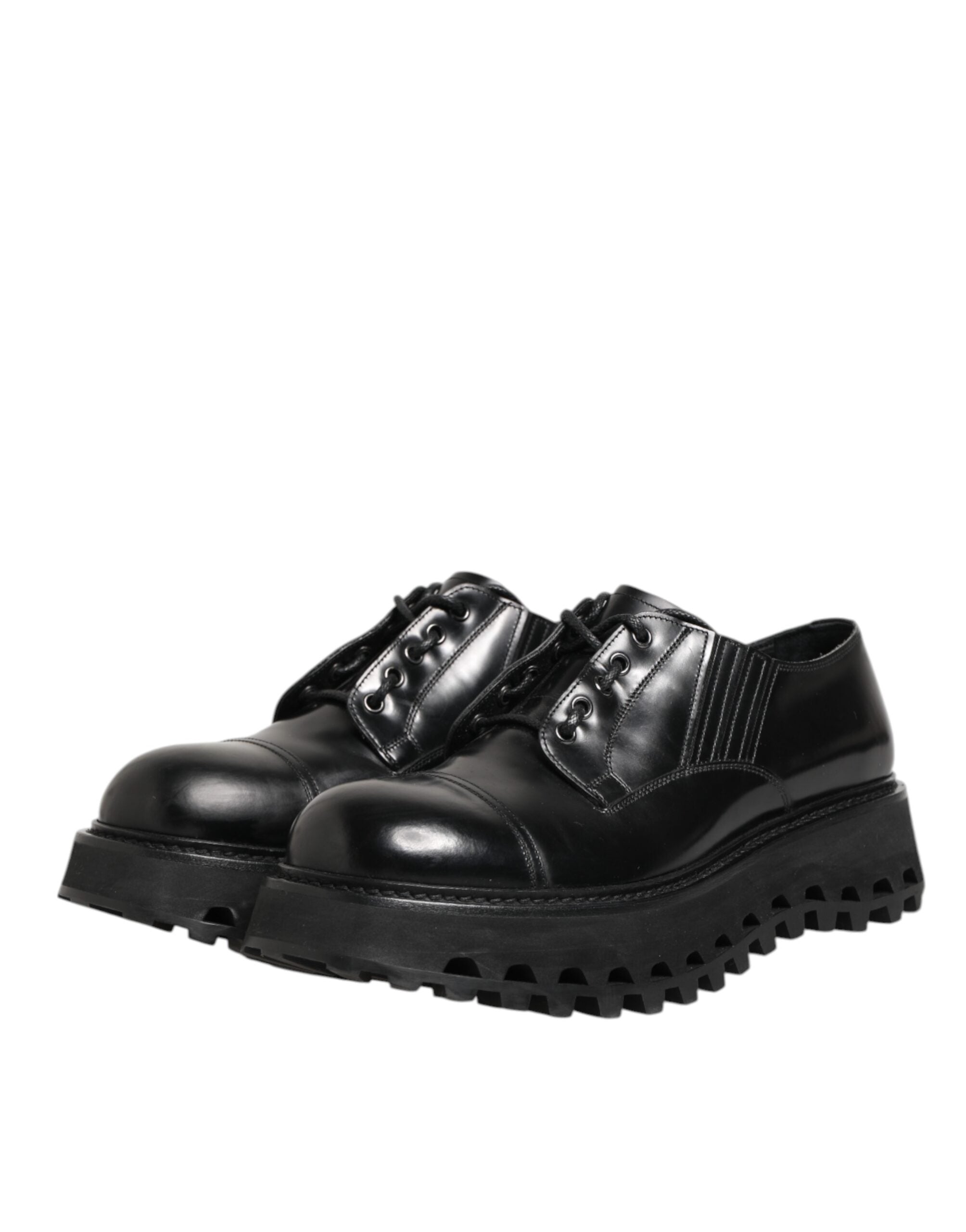 Dolce & Gabbana Black Leather Lace Up Derby Men Dress Shoes
