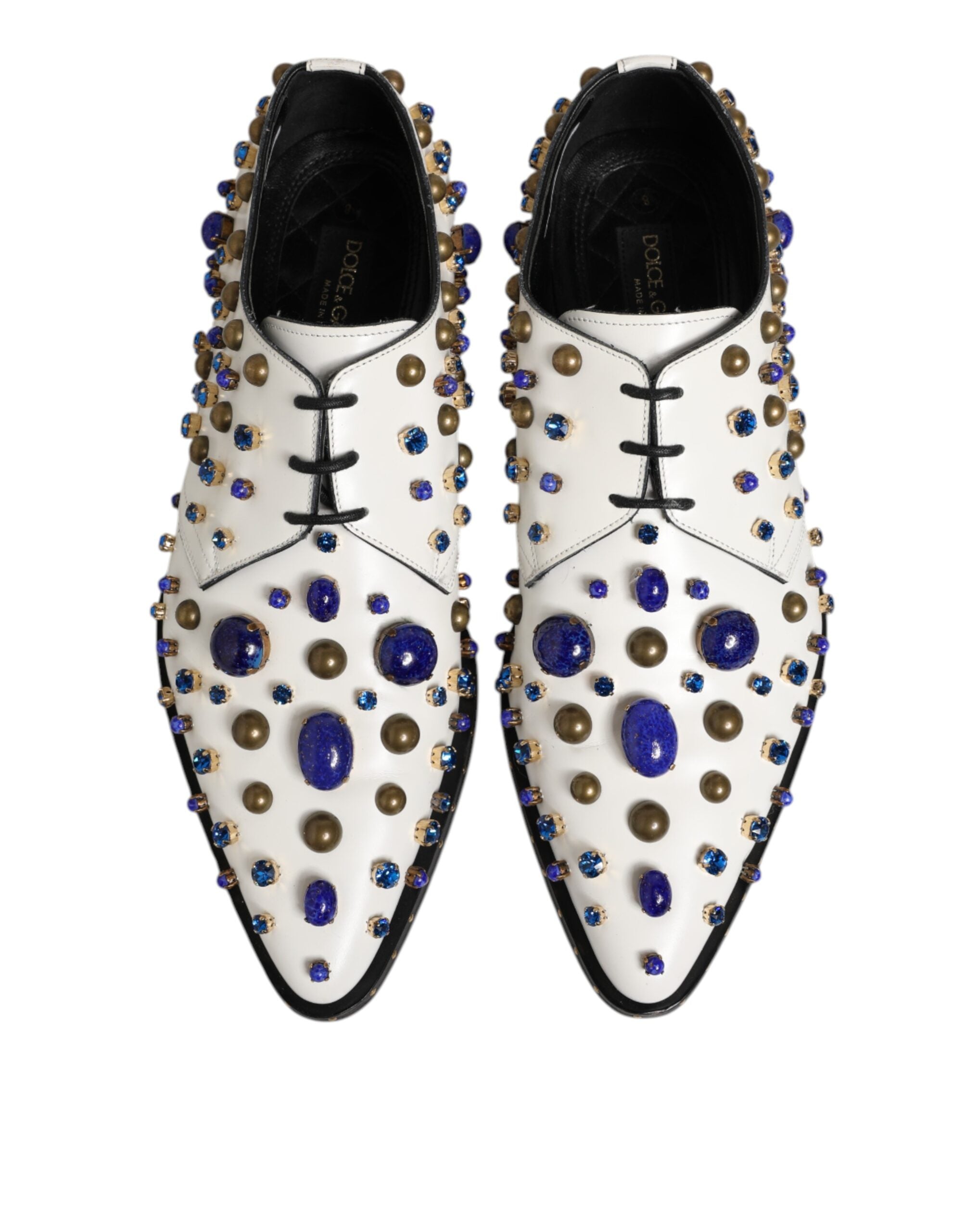 Dolce & Gabbana White Leather Crystals Embellished Dress Shoes