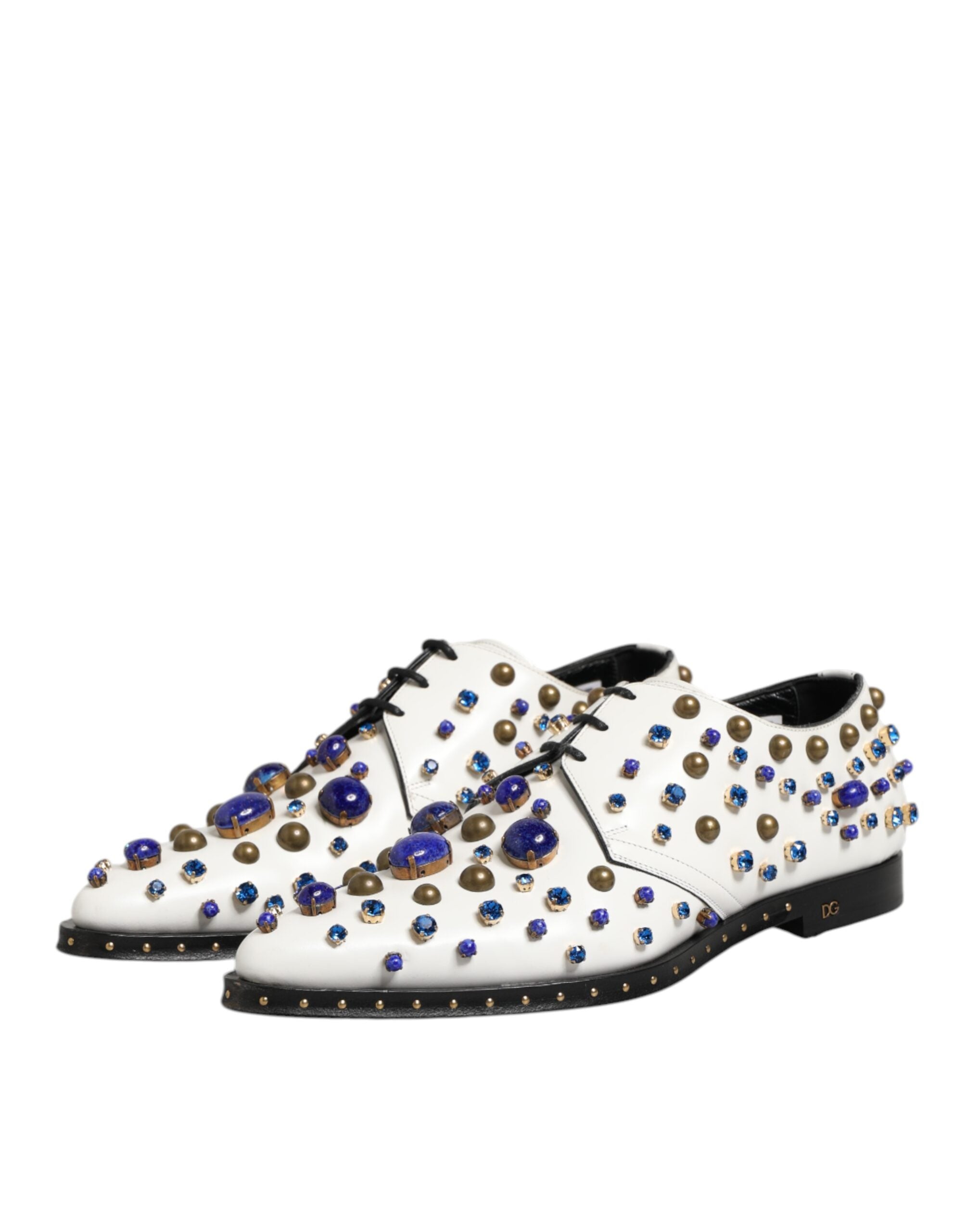 Dolce & Gabbana White Leather Crystals Embellished Dress Shoes