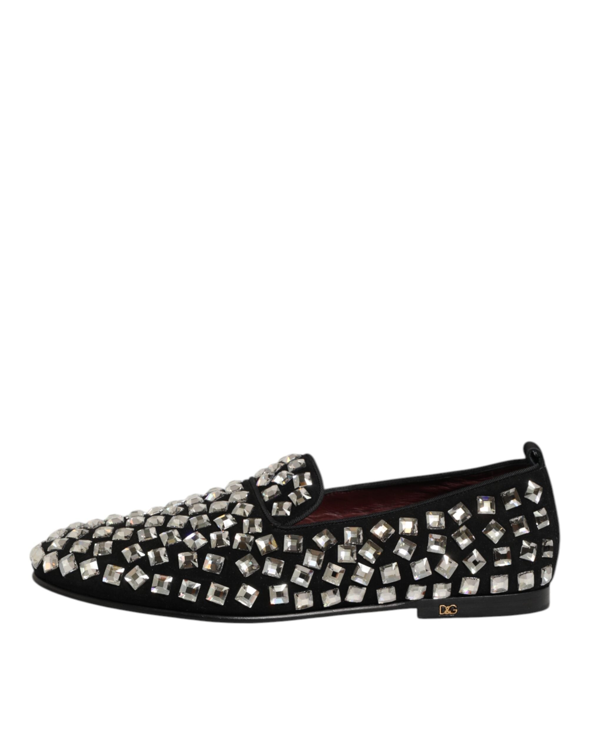 Dolce & Gabbana Black Suede Crystals Loafers Men Dress Shoes