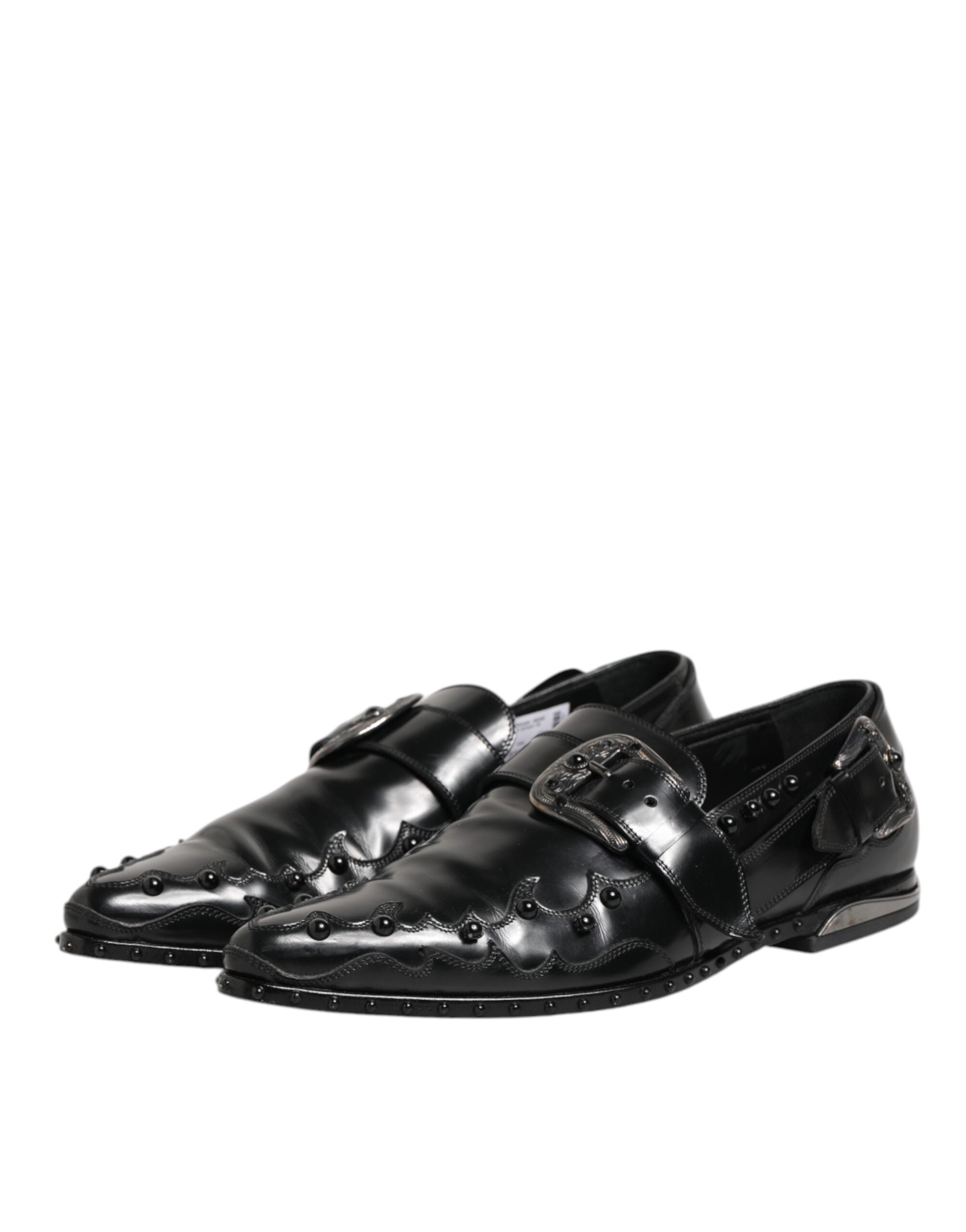 Dolce & Gabbana Black Embellished Dress Monk Strap Shoes